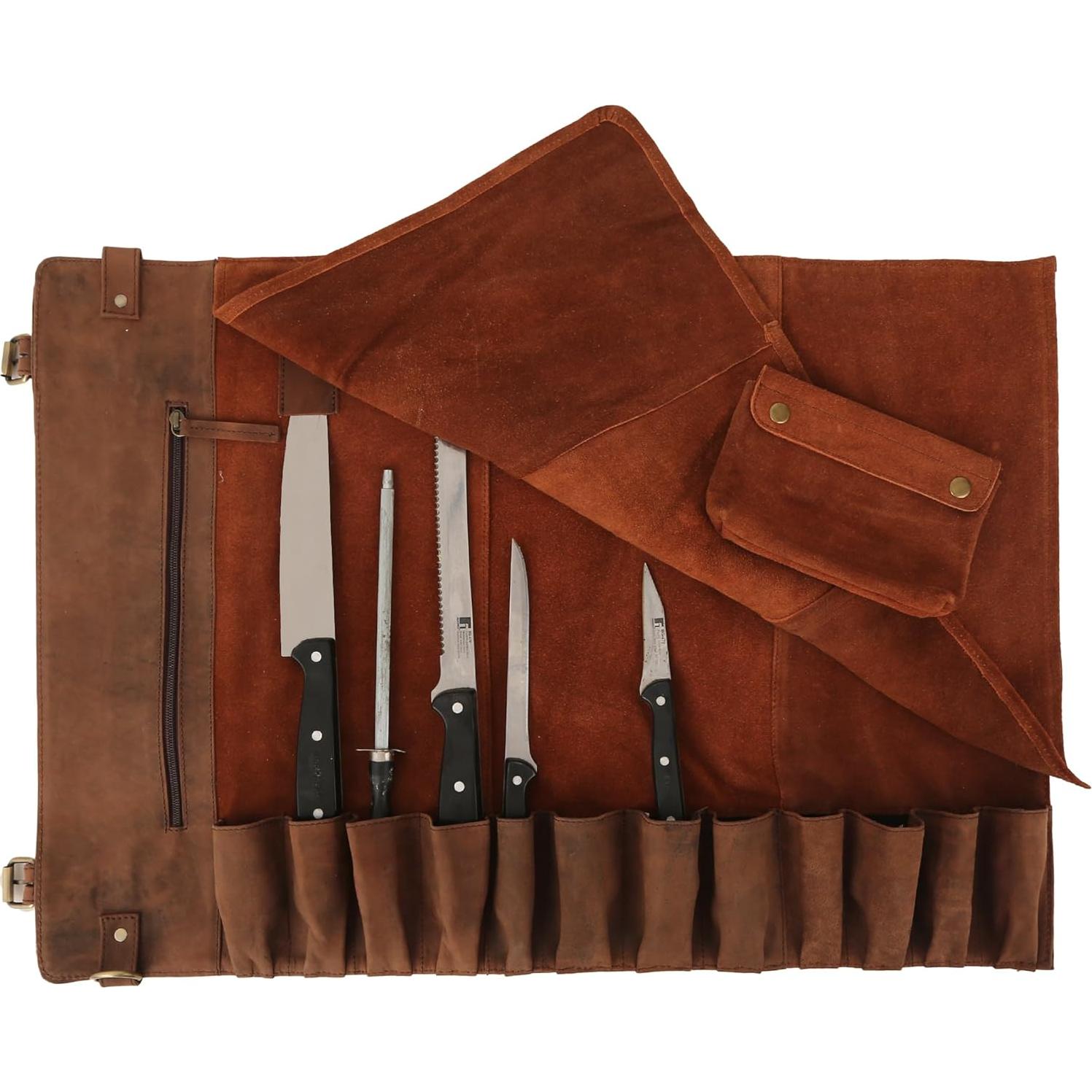 Juego de Rollos de Cuchillos de Cuero Vintage Crafts 12 Bolsillos