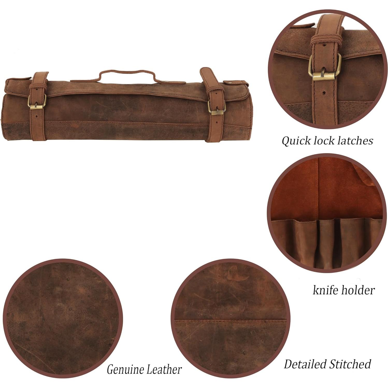 Juego de Rollos de Cuchillos de Cuero Vintage Crafts 12 Bolsillos