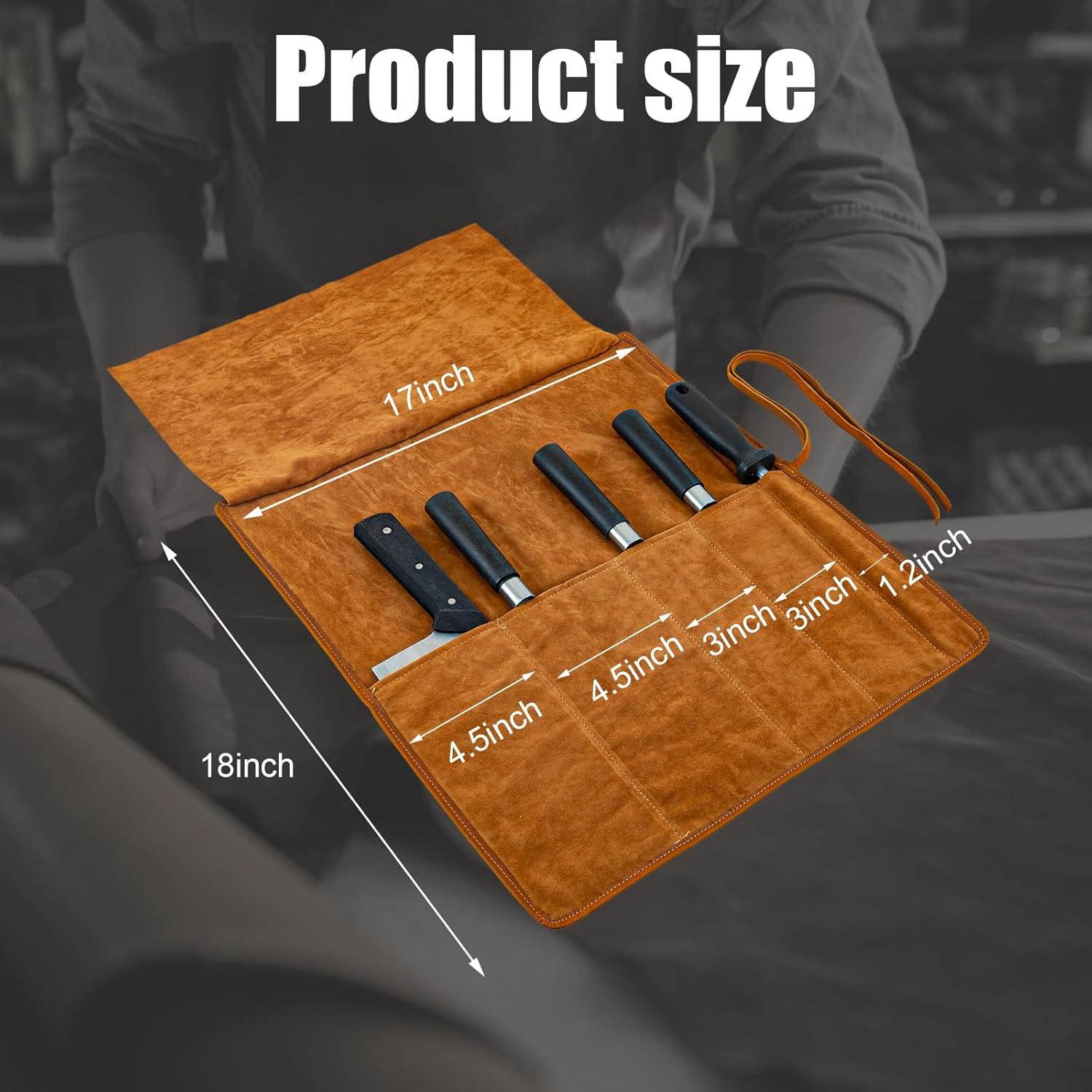Bolsa de Roll de Cuchillos de Cuero Genuino 5 Compartimentos