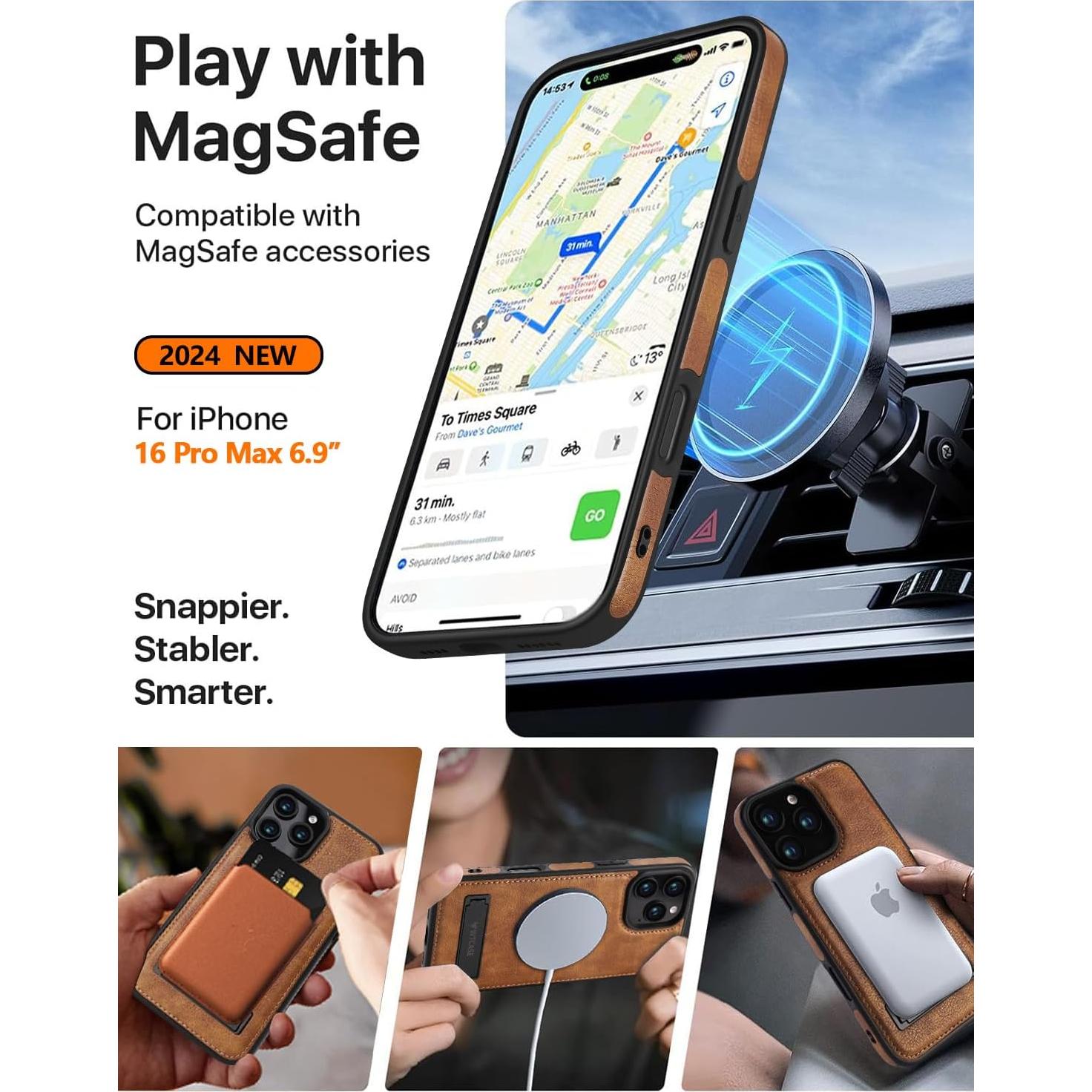 Funda Magnética de Cuero WEITE168 para iPhone 16 Pro Max 6.9"