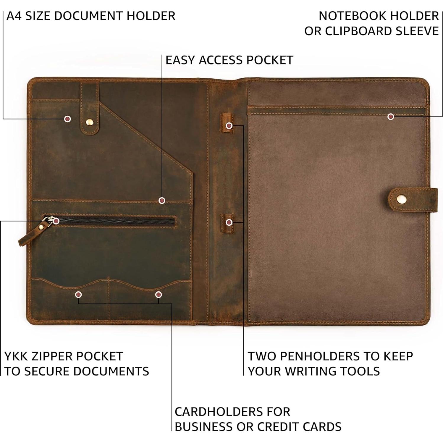 Portafolio de Cuero Village - Organizador A4 Carta Marrón