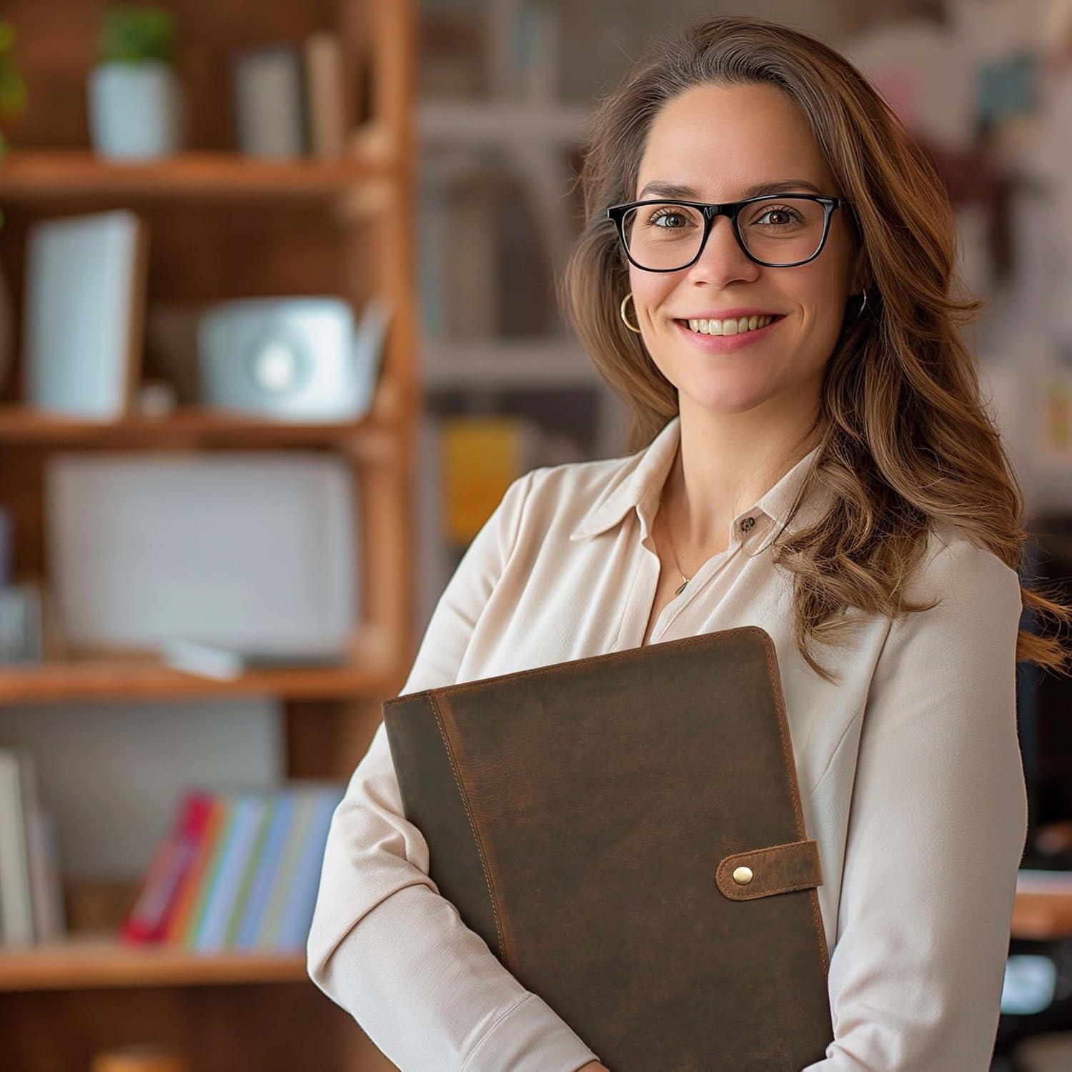 Portafolio de Cuero Village - Organizador A4 Carta Marrón