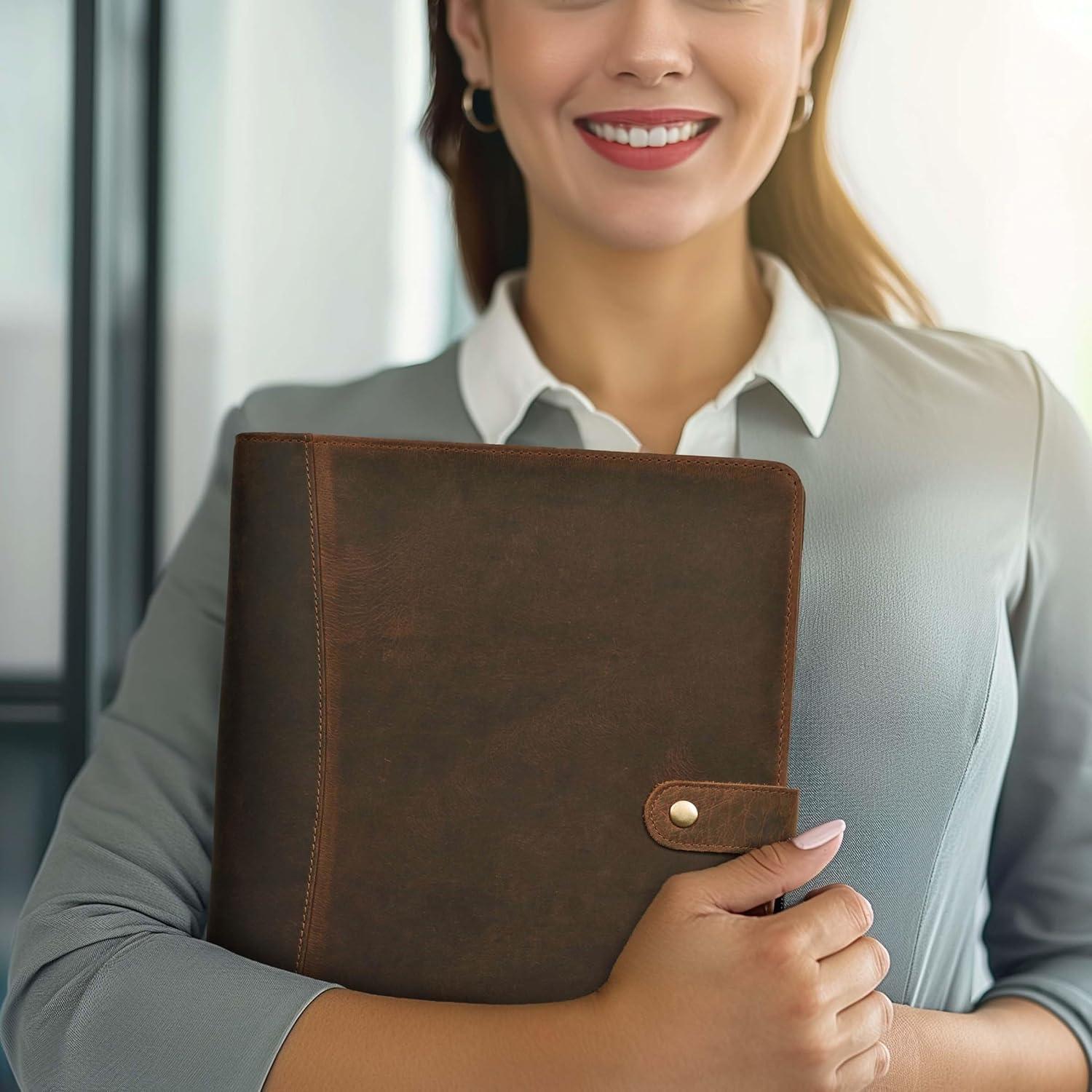 Portafolio de Cuero Village - Organizador A4 Carta Marrón