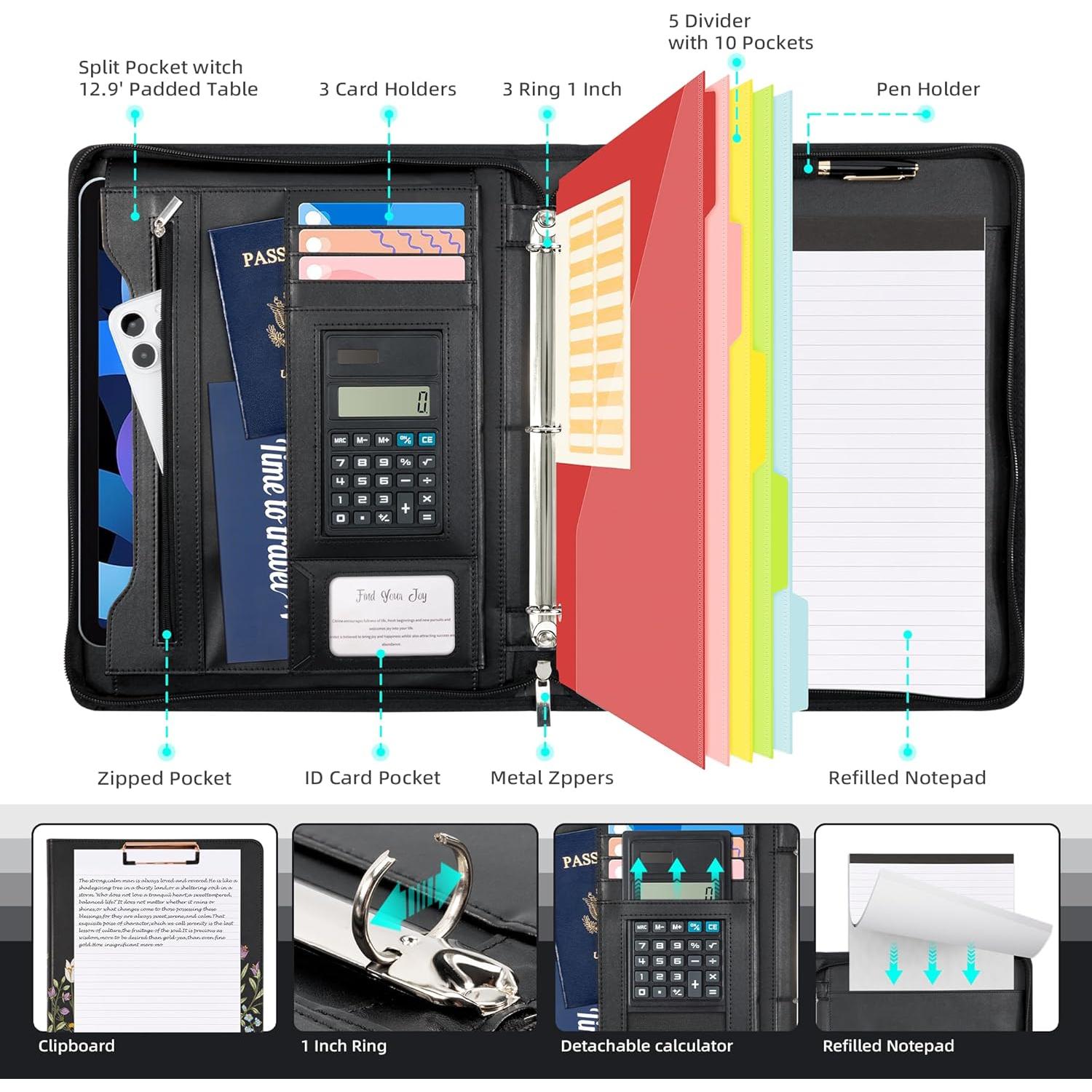 Carpeta de Cuero Sintético Ospelelf con Clipboard y 5 Divisores
