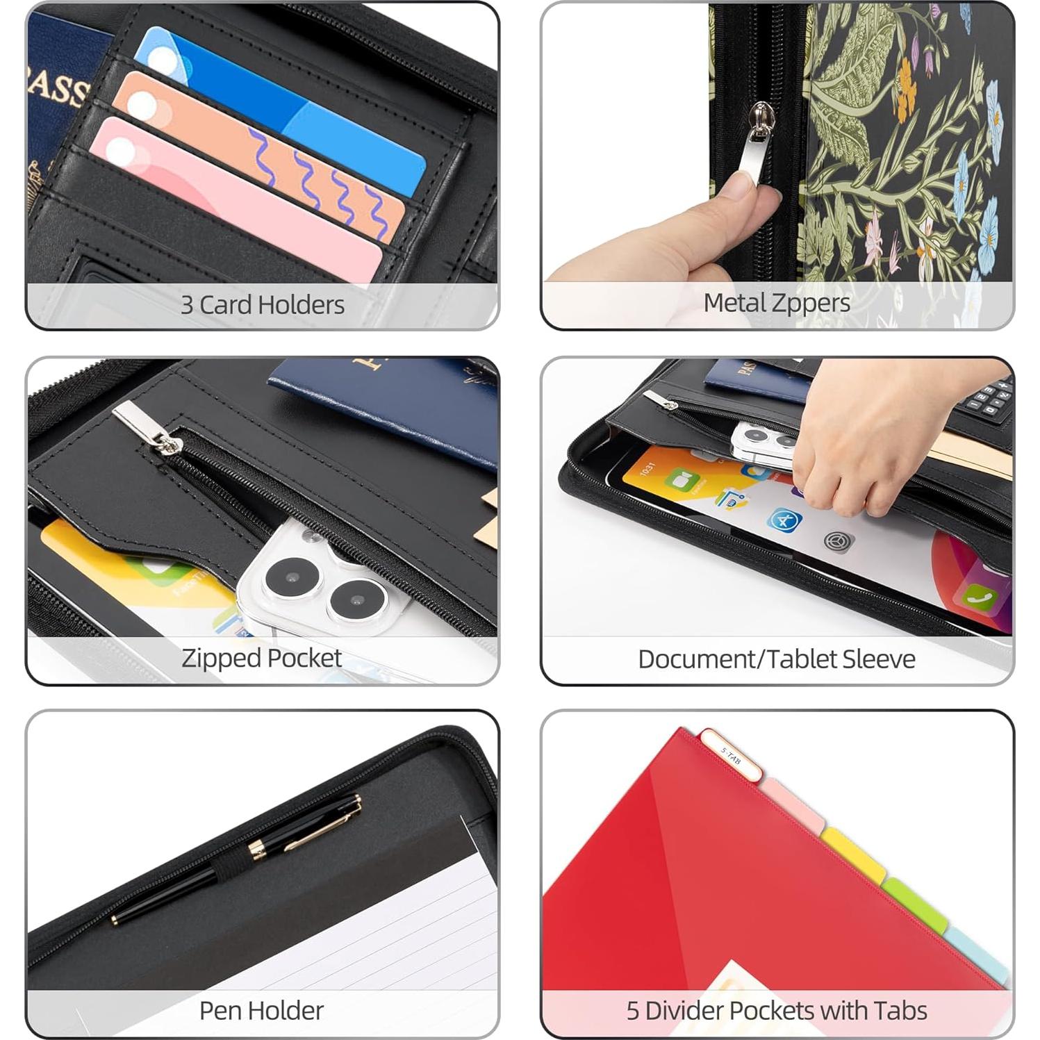 Carpeta de Cuero Sintético Ospelelf con Clipboard y 5 Divisores