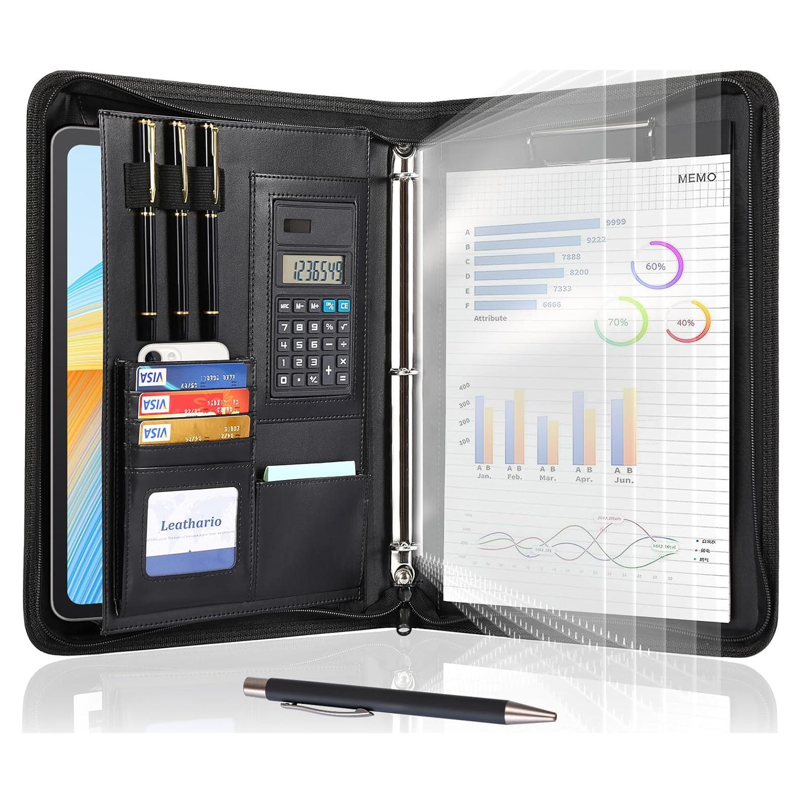 Carpeta de 3 Anillas Leathario Cuero Vegano A4 con Protectores