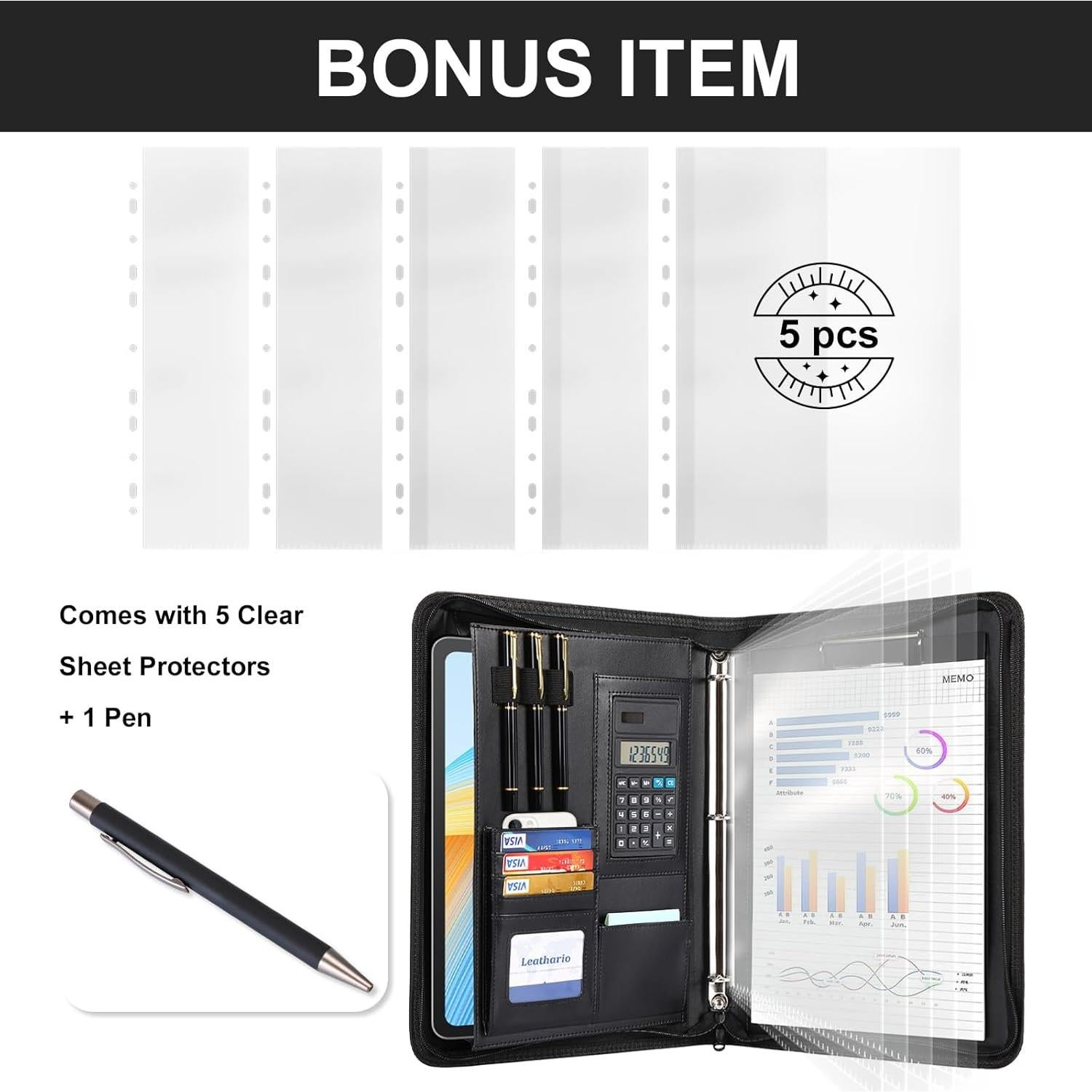 Carpeta de 3 Anillas Leathario Cuero Vegano A4 con Protectores