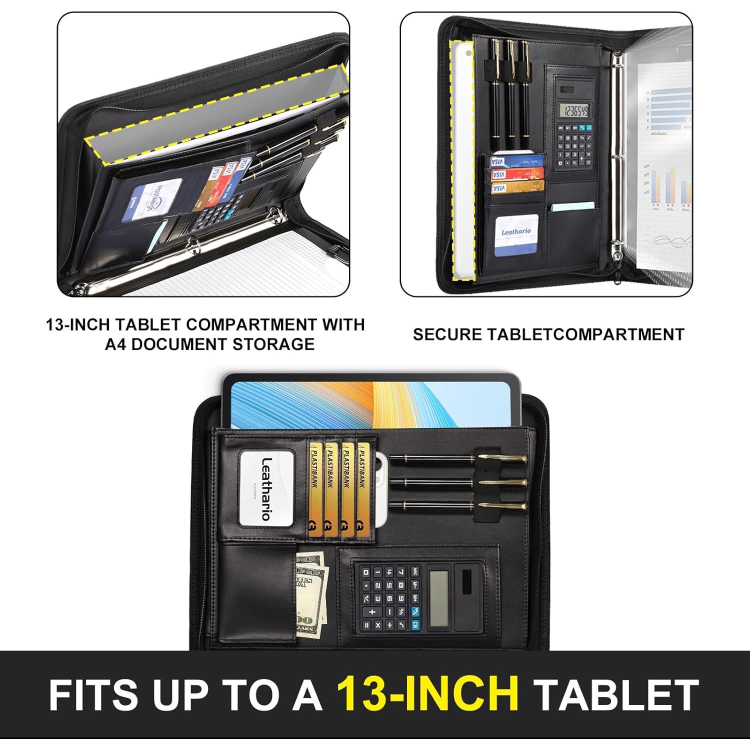 Carpeta de 3 Anillas Leathario Cuero Vegano A4 con Protectores