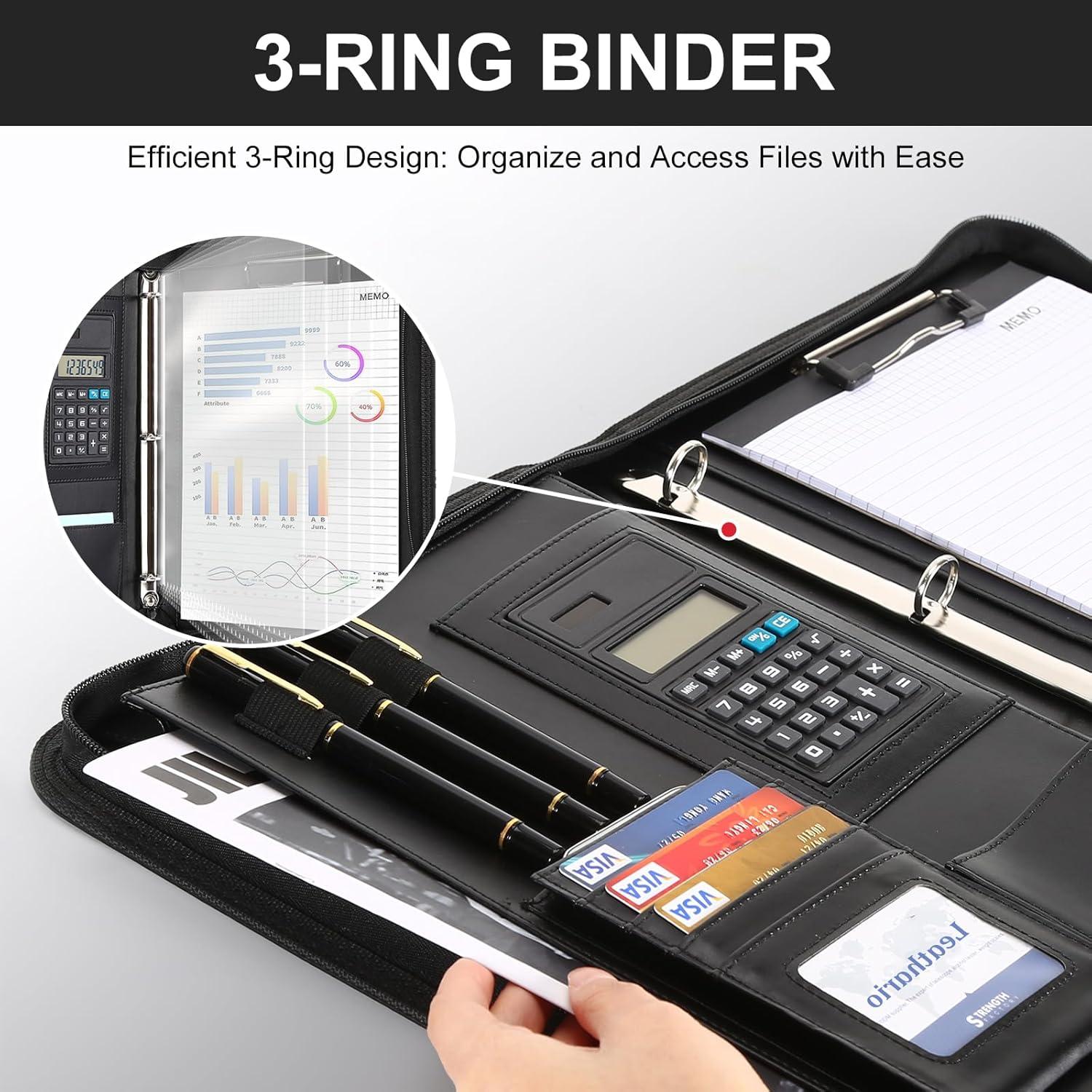 Carpeta de 3 Anillas Leathario Cuero Vegano A4 con Protectores