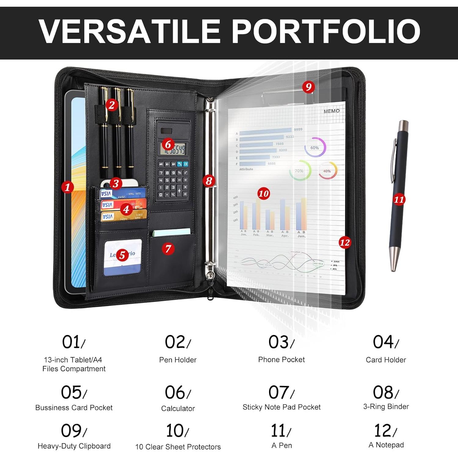 Carpeta de 3 Anillas Leathario Cuero Vegano A4 con Protectores