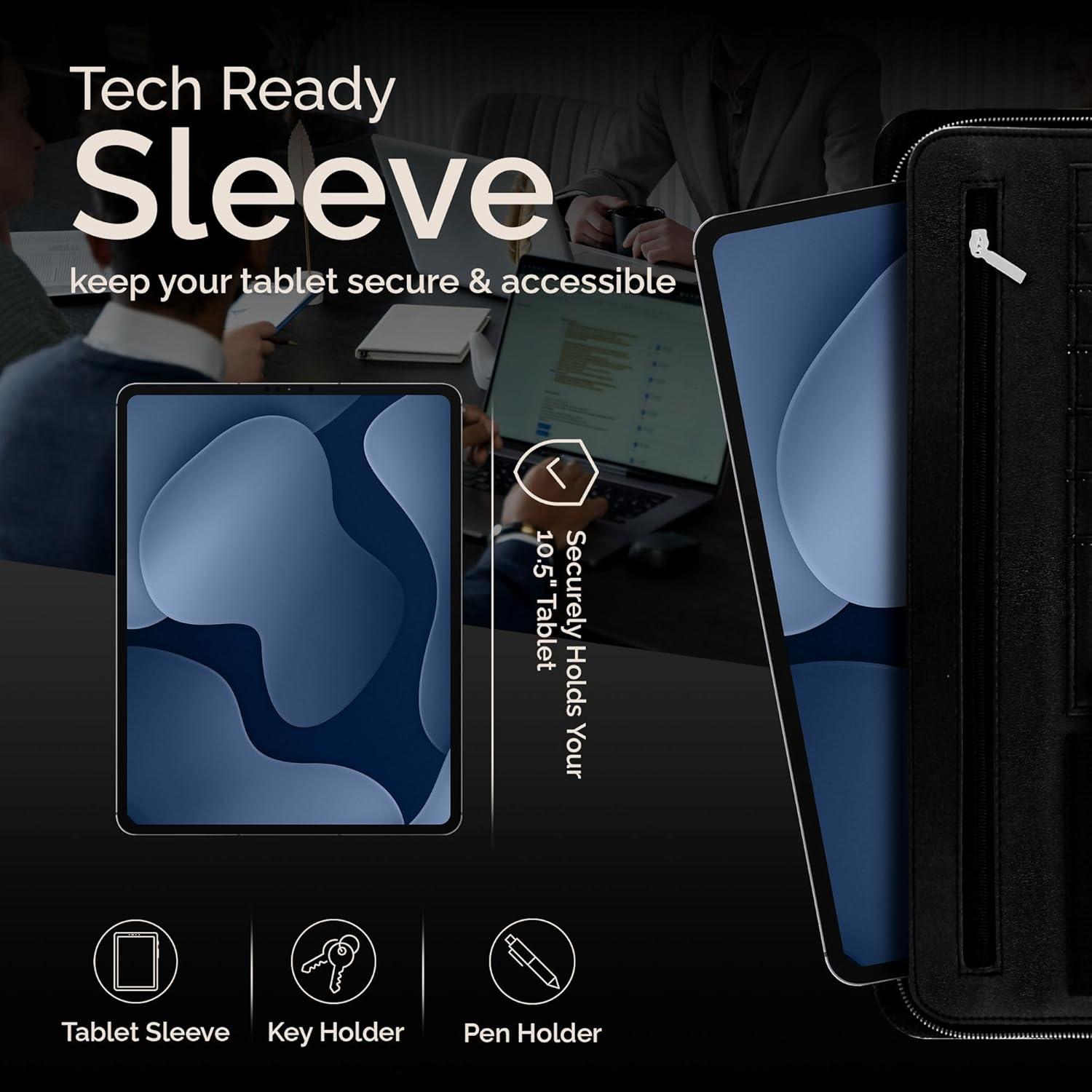 Carpeta de Cuero PU Lautus Designs Negra con Cremallera 32.5x25.4cm