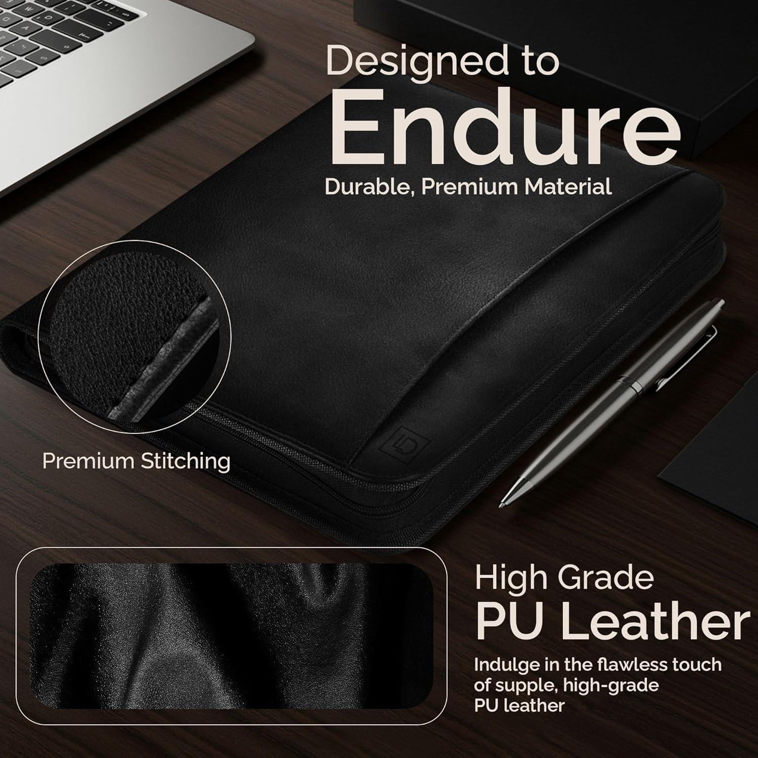 Carpeta de Cuero PU Lautus Designs Negra con Cremallera 32.5x25.4cm