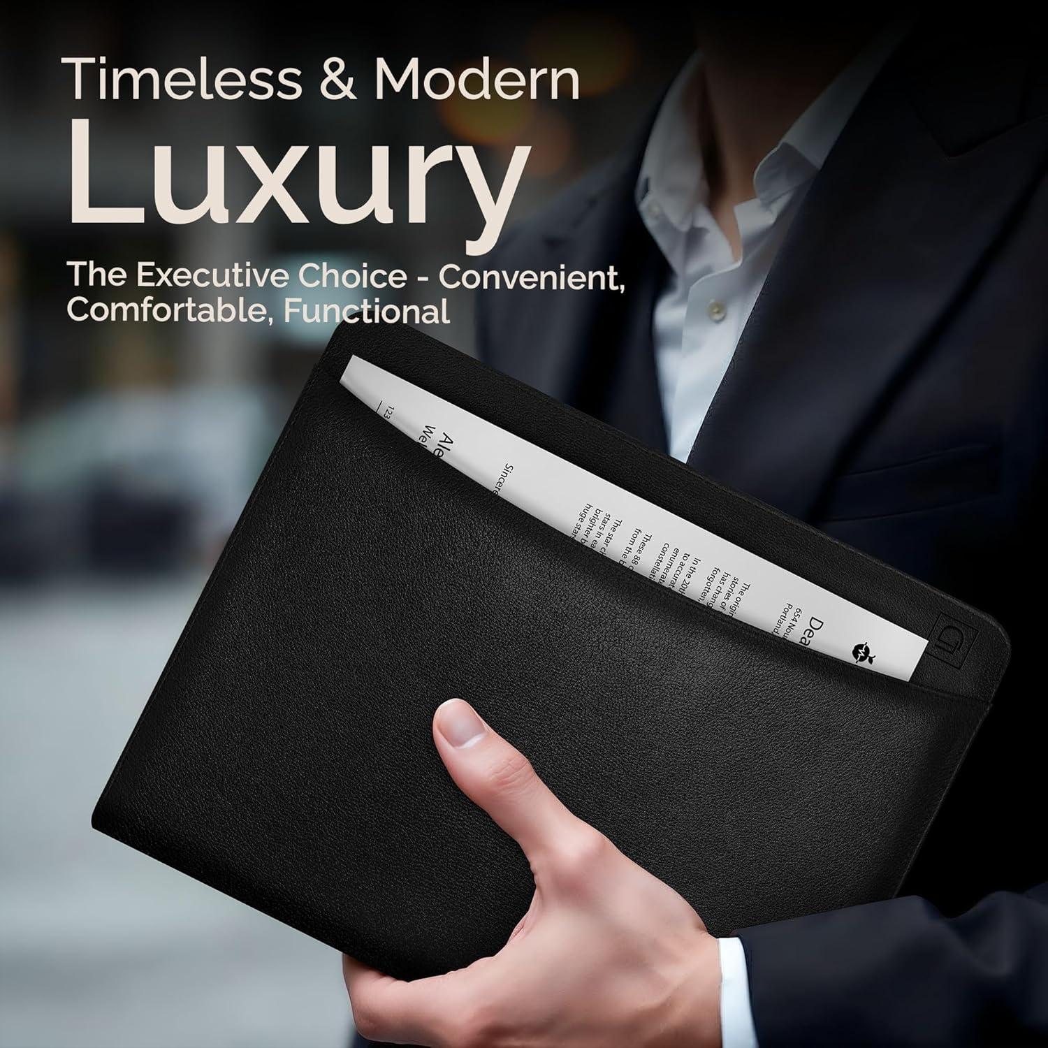 Carpeta de Cuero PU Lautus Designs Negra con Cremallera 32.5x25.4cm