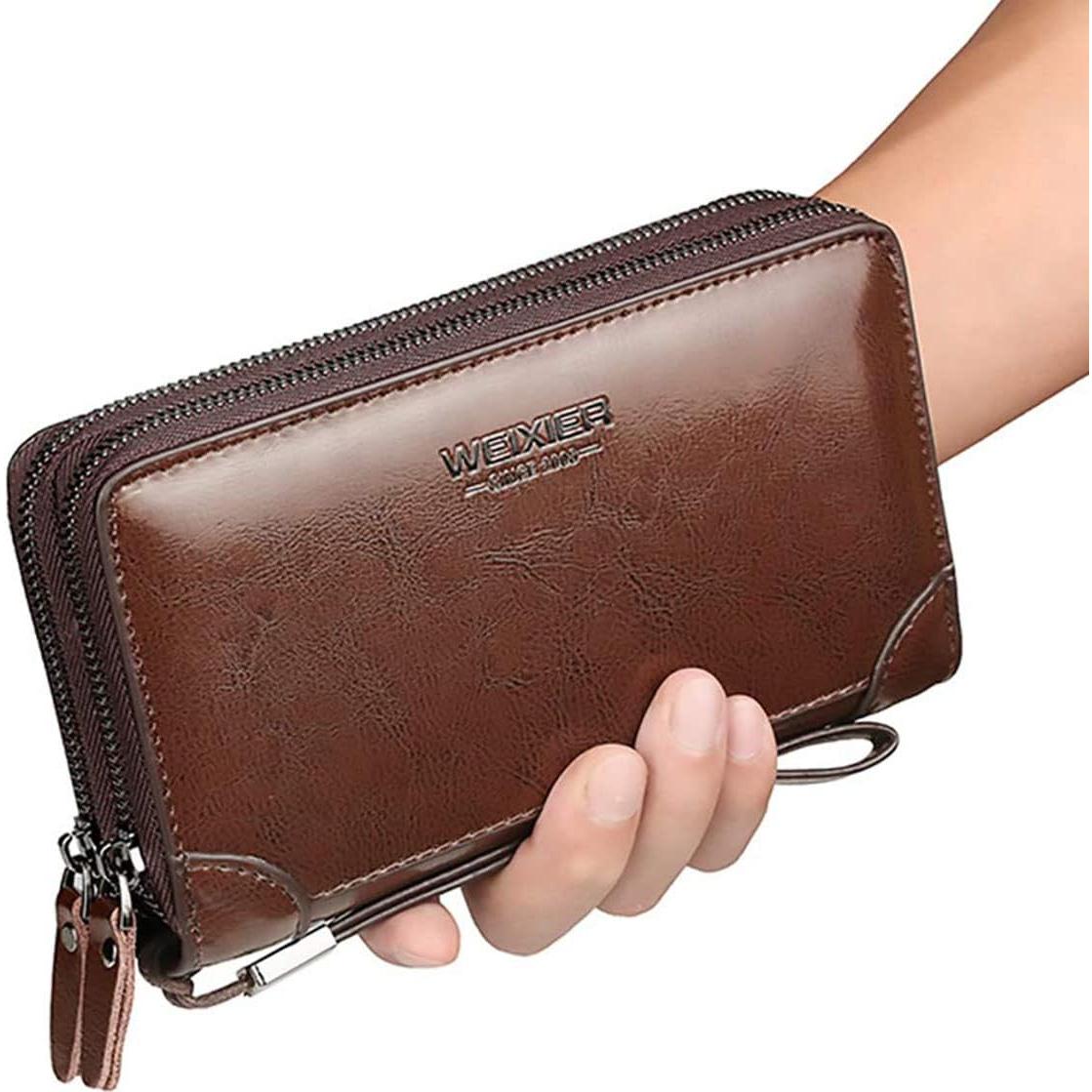 Cartera Clutch de Cuero Marrón Easygogo 20x5x12cm para Hombres