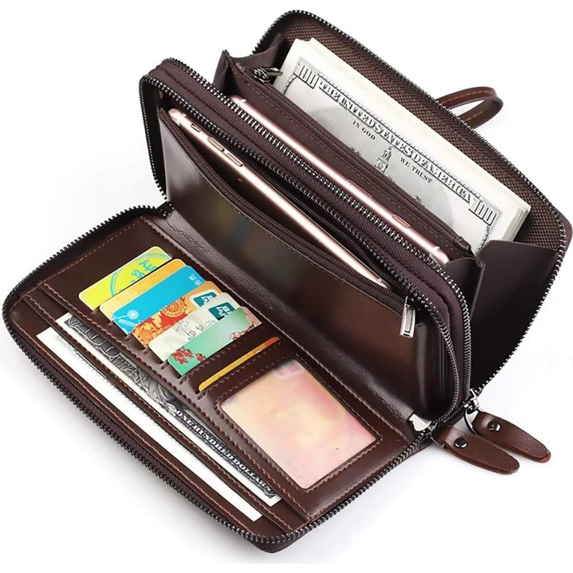 Cartera Clutch de Cuero Marrón Easygogo 20x5x12cm para Hombres