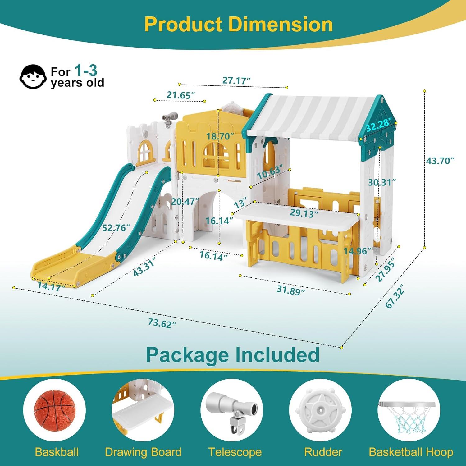 Tobogán 9 en 1 JOYLDIAS para Niños con Casa de Juegos