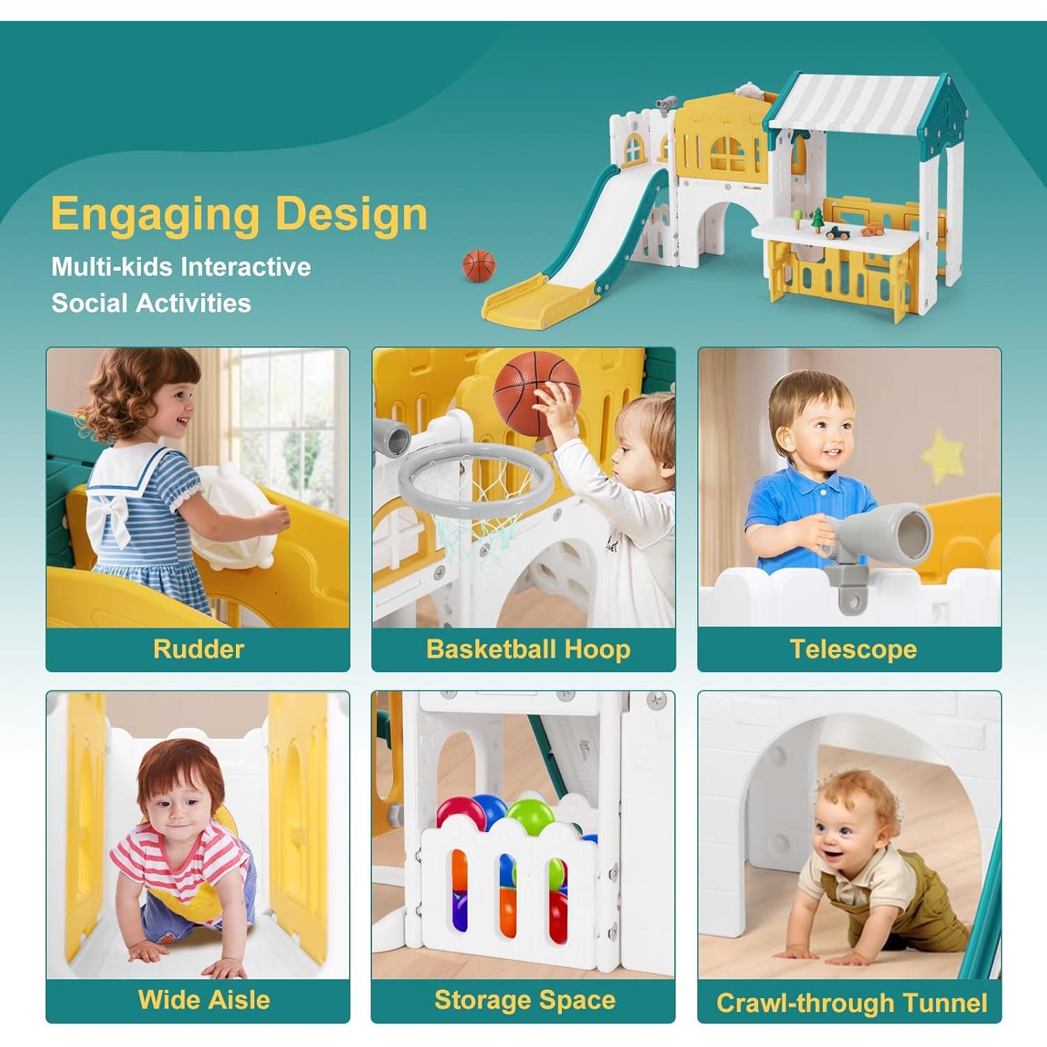 Tobogán 9 en 1 JOYLDIAS para Niños con Casa de Juegos