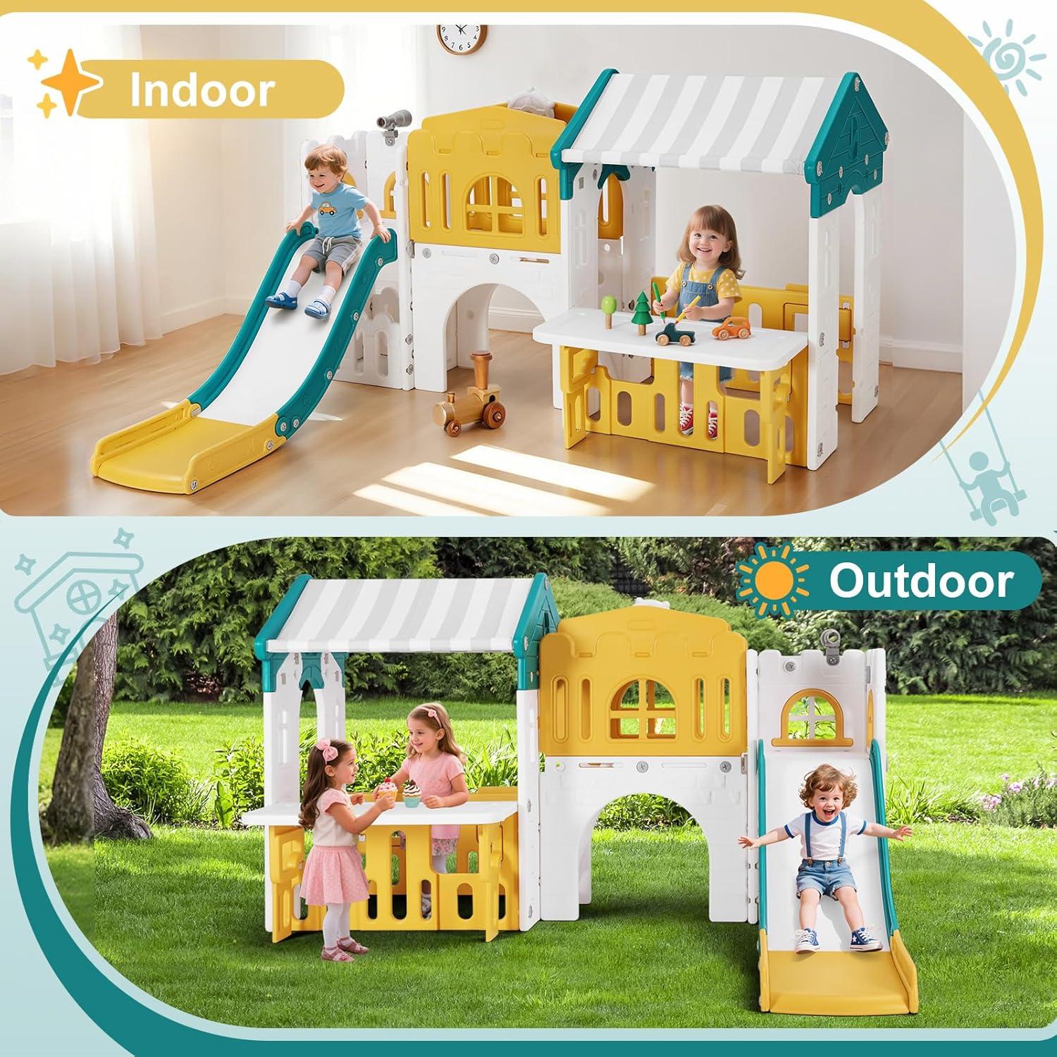 Tobogán 9 en 1 JOYLDIAS para Niños con Casa de Juegos