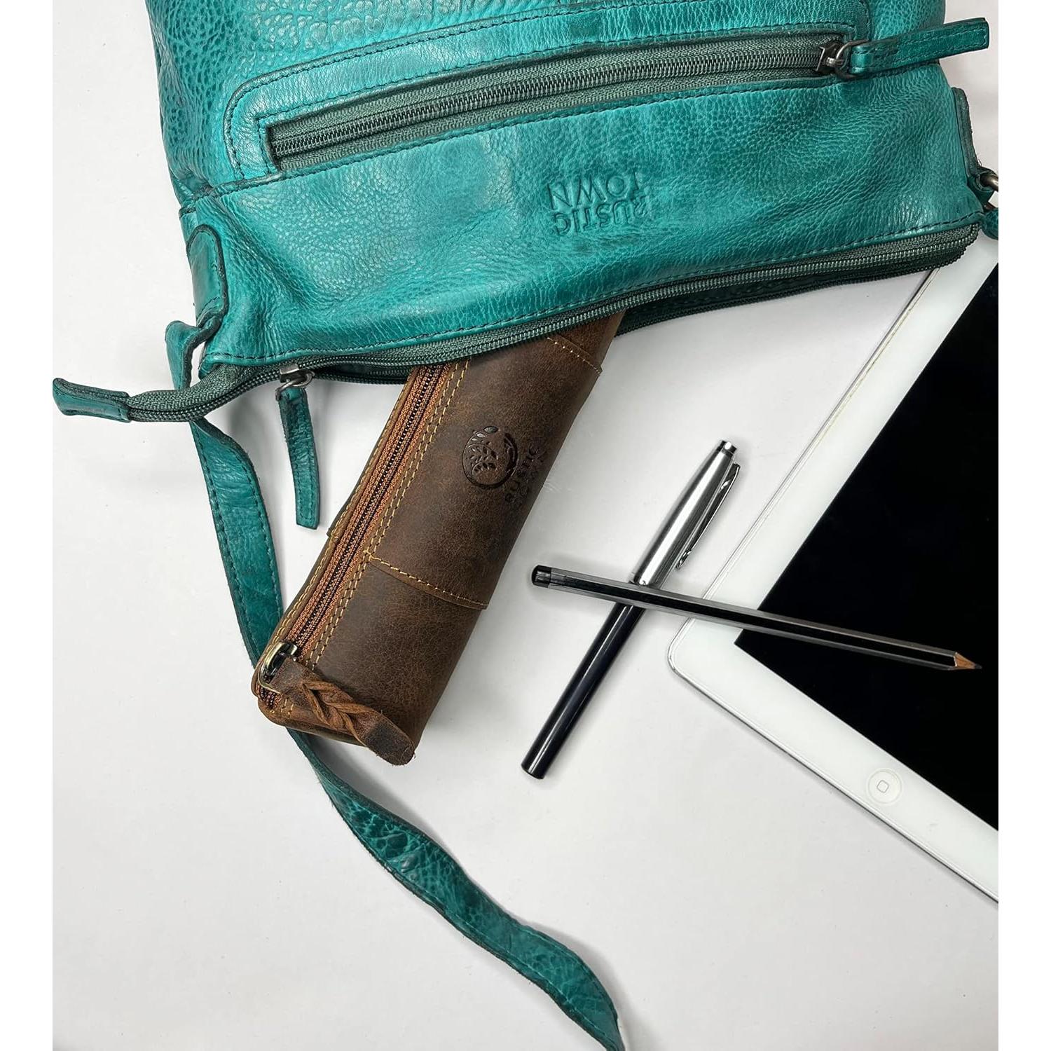 Estuche de Lápiz de Cuero Rustic Town - Vintage Marrón 20.3x6.3 cm