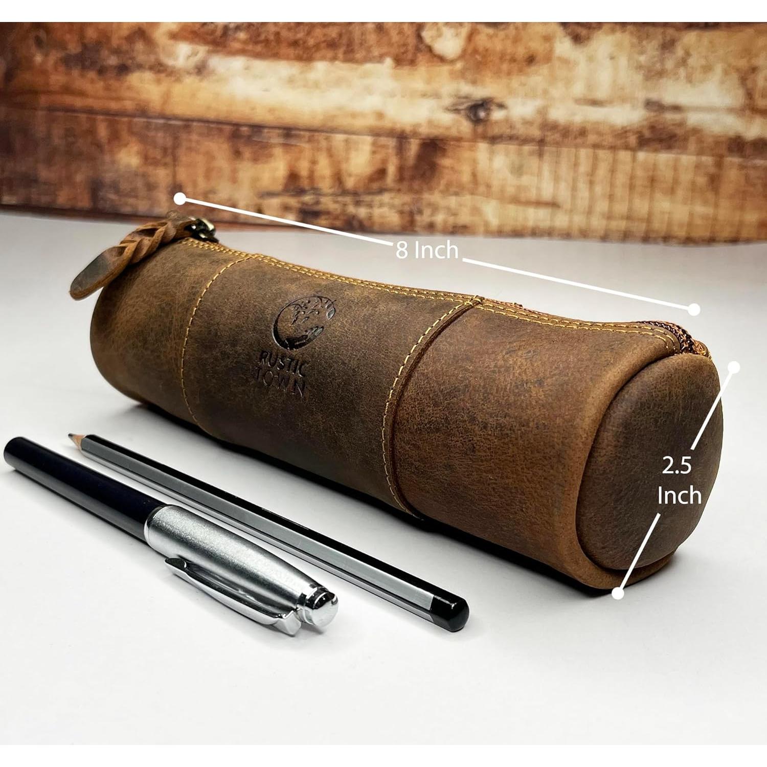 Estuche de Lápiz de Cuero Rustic Town - Vintage Marrón 20.3x6.3 cm