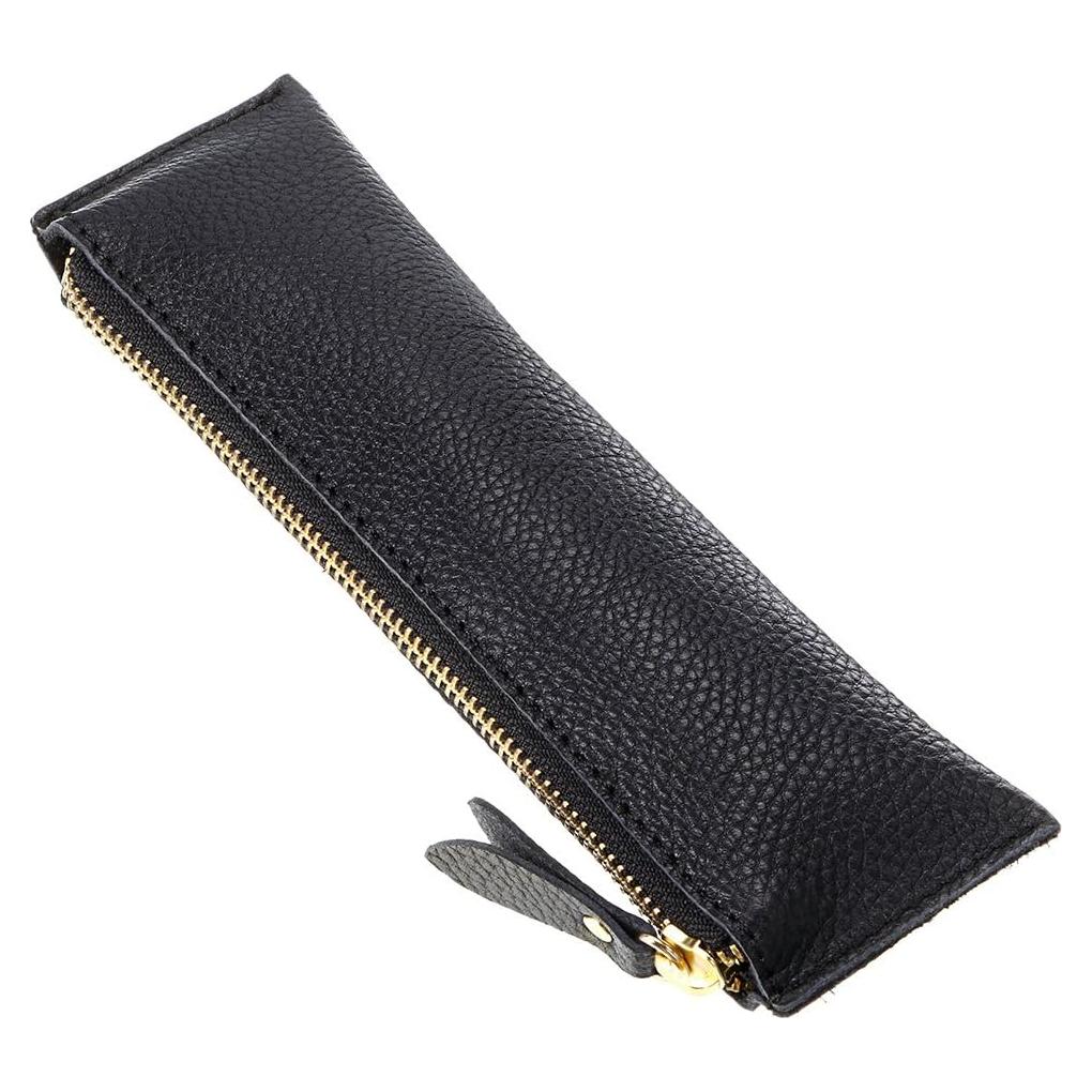 Estuche de Lápiz de Cuero BTSKY - Bolsa de Papelería Negra 21x6cm