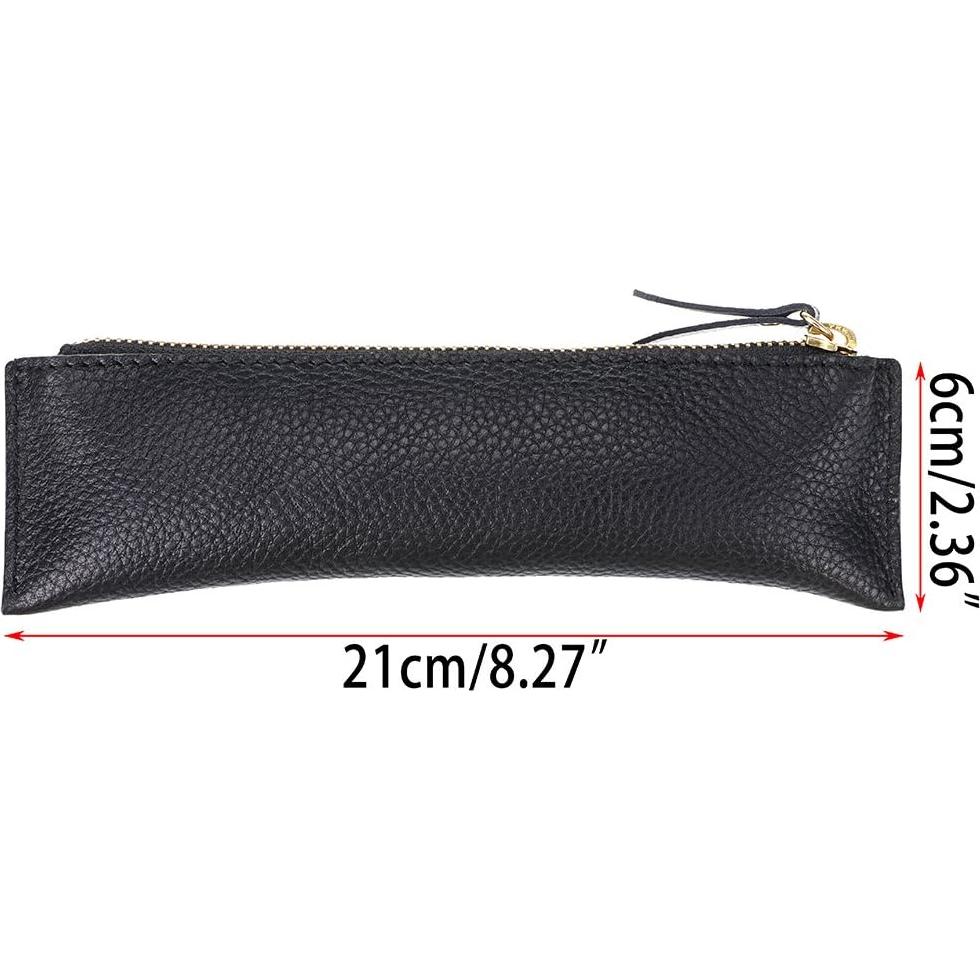 Estuche de Lápiz de Cuero BTSKY - Bolsa de Papelería Negra 21x6cm