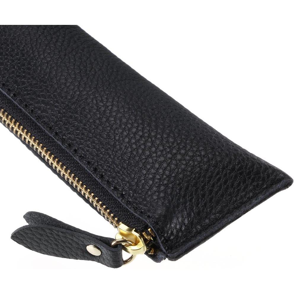 Estuche de Lápiz de Cuero BTSKY - Bolsa de Papelería Negra 21x6cm