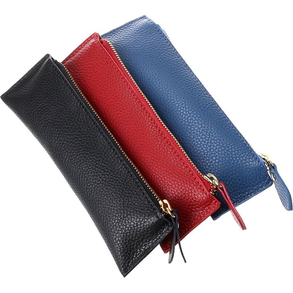 Estuche de Lápiz de Cuero BTSKY - Bolsa de Papelería Negra 21x6cm