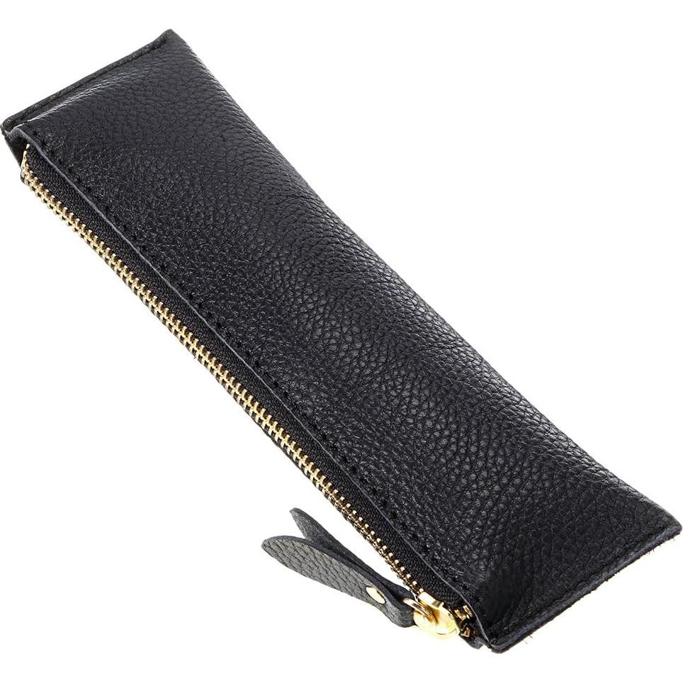 Estuche de Lápiz de Cuero BTSKY - Bolsa de Papelería Negra 21x6cm