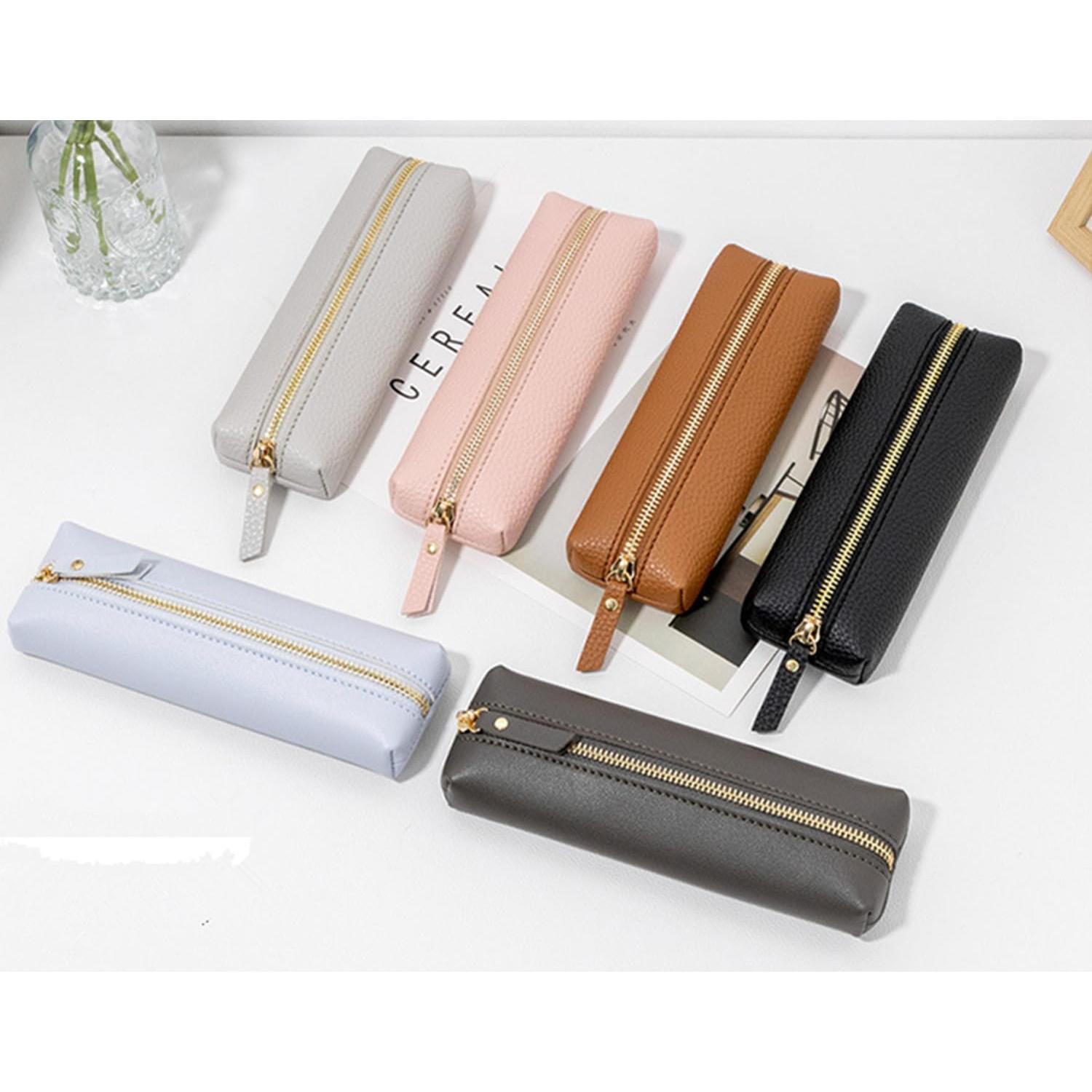 Estuche de Lápiz PU HXKJ Marrón Gran Capacidad 20x6x3cm