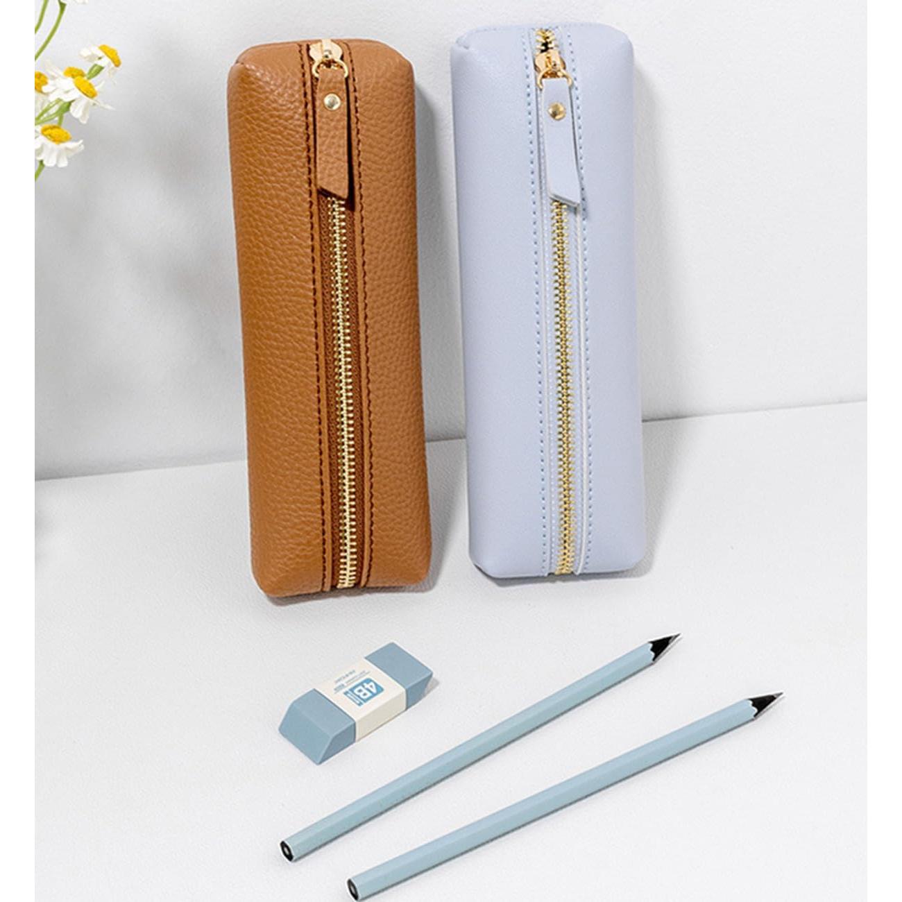 Estuche de Lápiz PU HXKJ Marrón Gran Capacidad 20x6x3cm