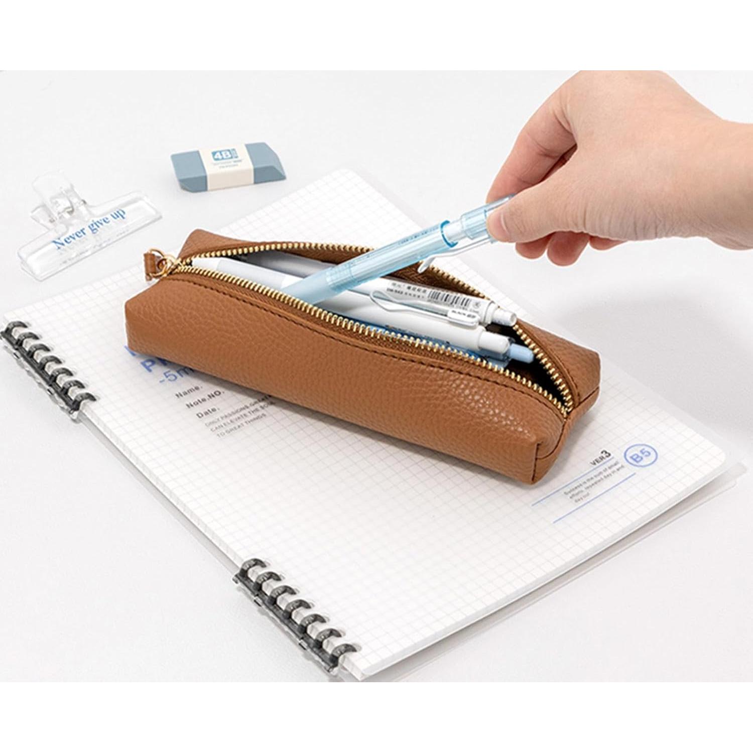 Estuche de Lápiz PU HXKJ Marrón Gran Capacidad 20x6x3cm