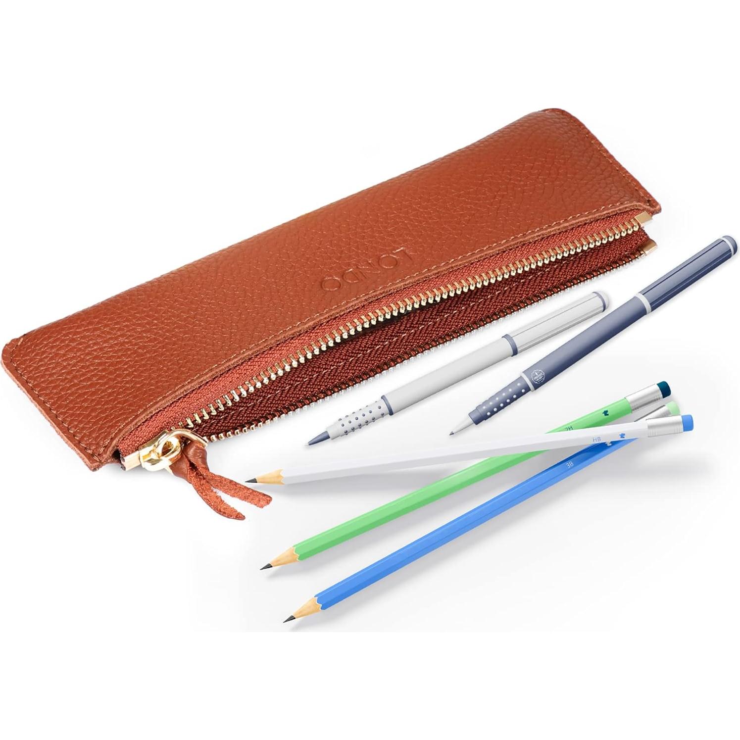 Estuche de bolígrafos de cuero Londo con cremallera 20.8x5.8 cm