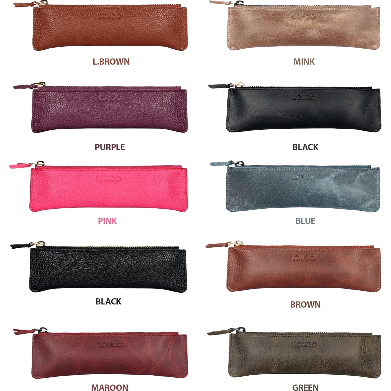 Estuche de bolígrafos de cuero Londo con cremallera 20.8x5.8 cm