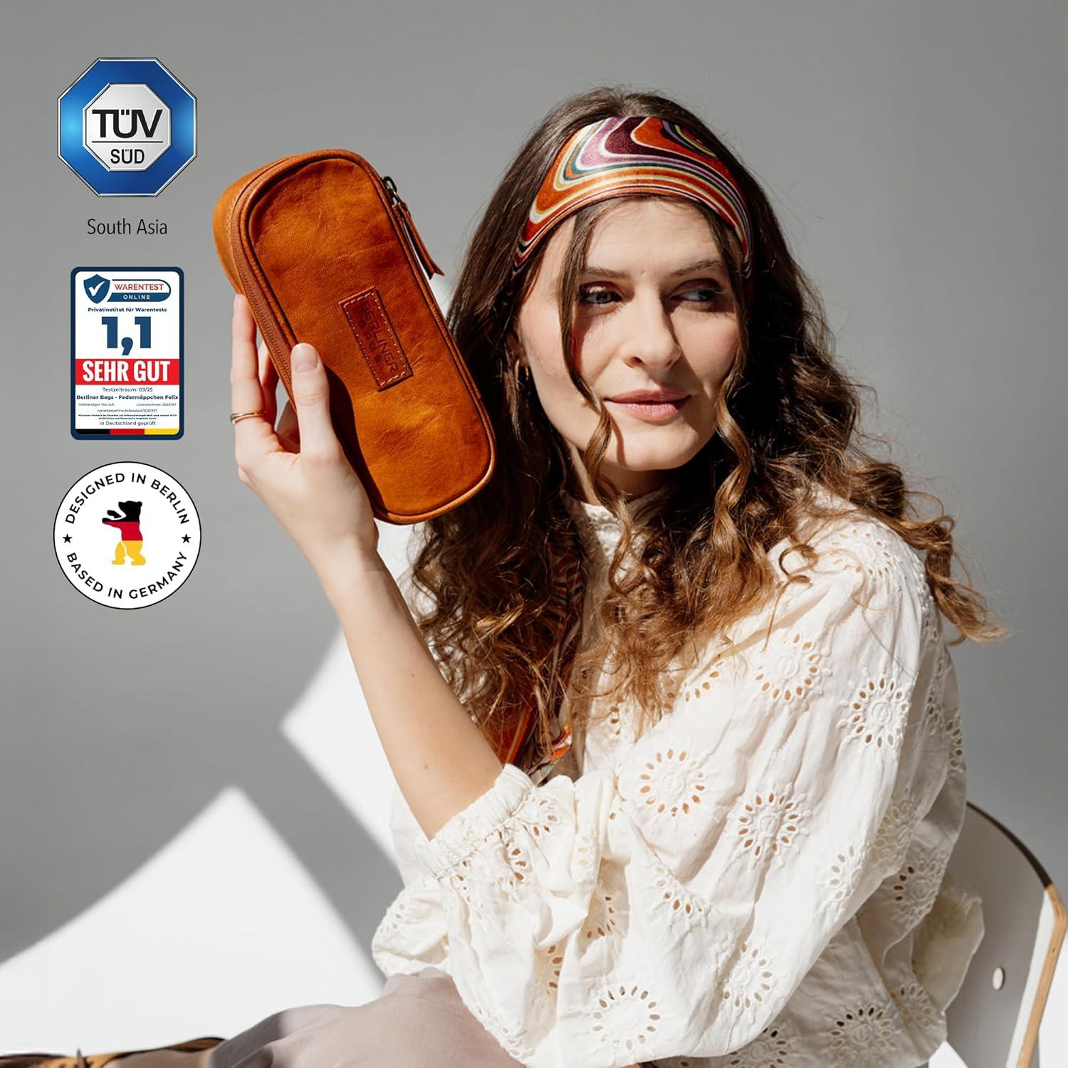 Estuche de Lápiz de Cuero Genuino Berliner Bags Felix Marrón