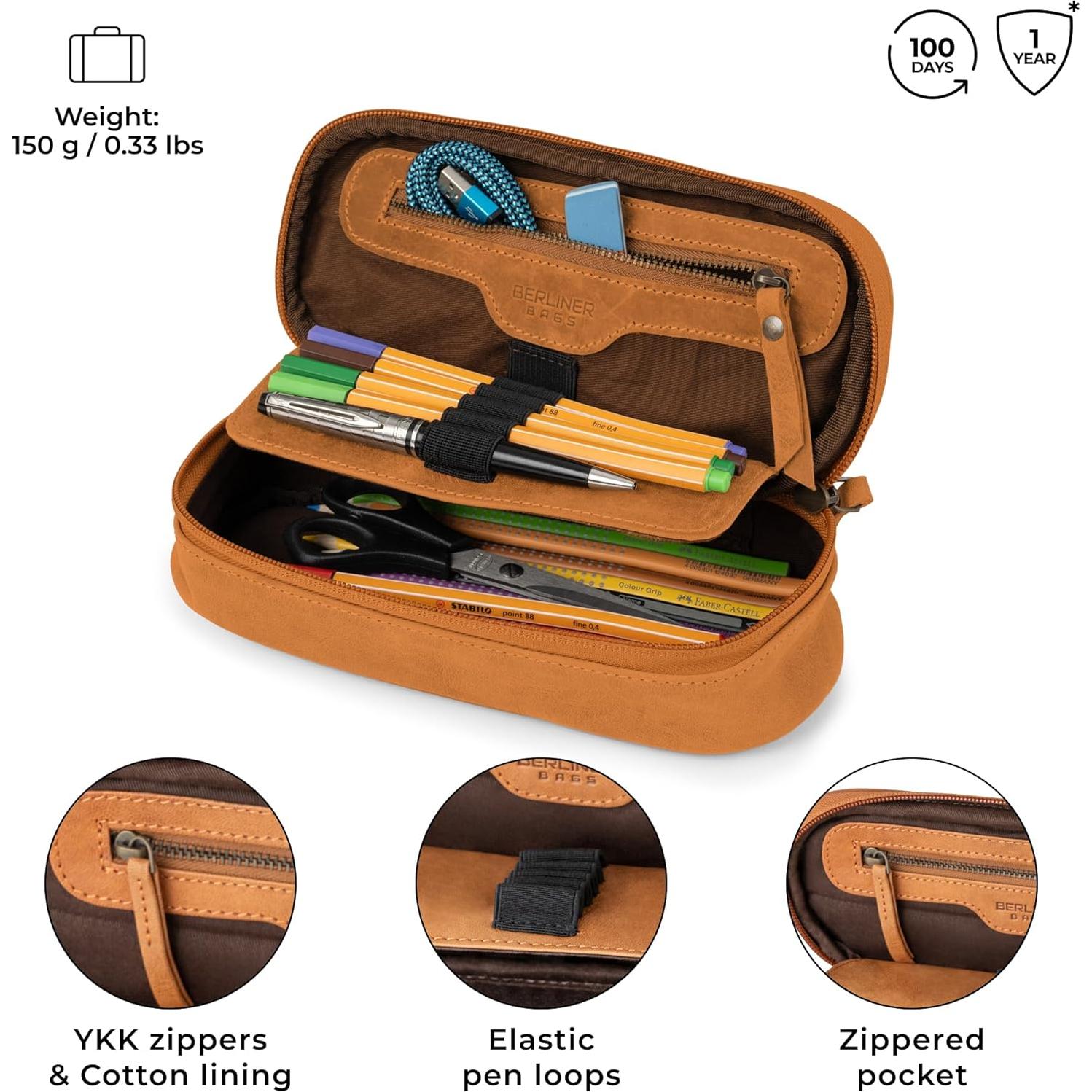 Estuche de Lápiz de Cuero Genuino Berliner Bags Felix Marrón