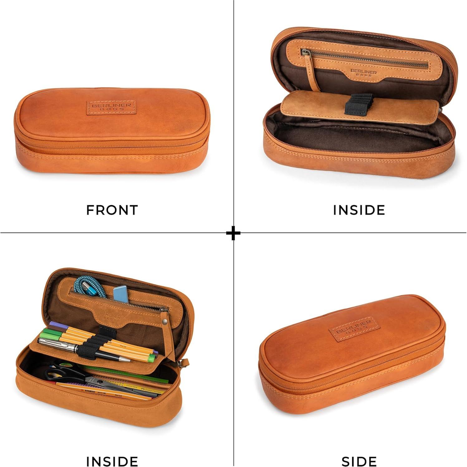 Estuche de Lápiz de Cuero Genuino Berliner Bags Felix Marrón