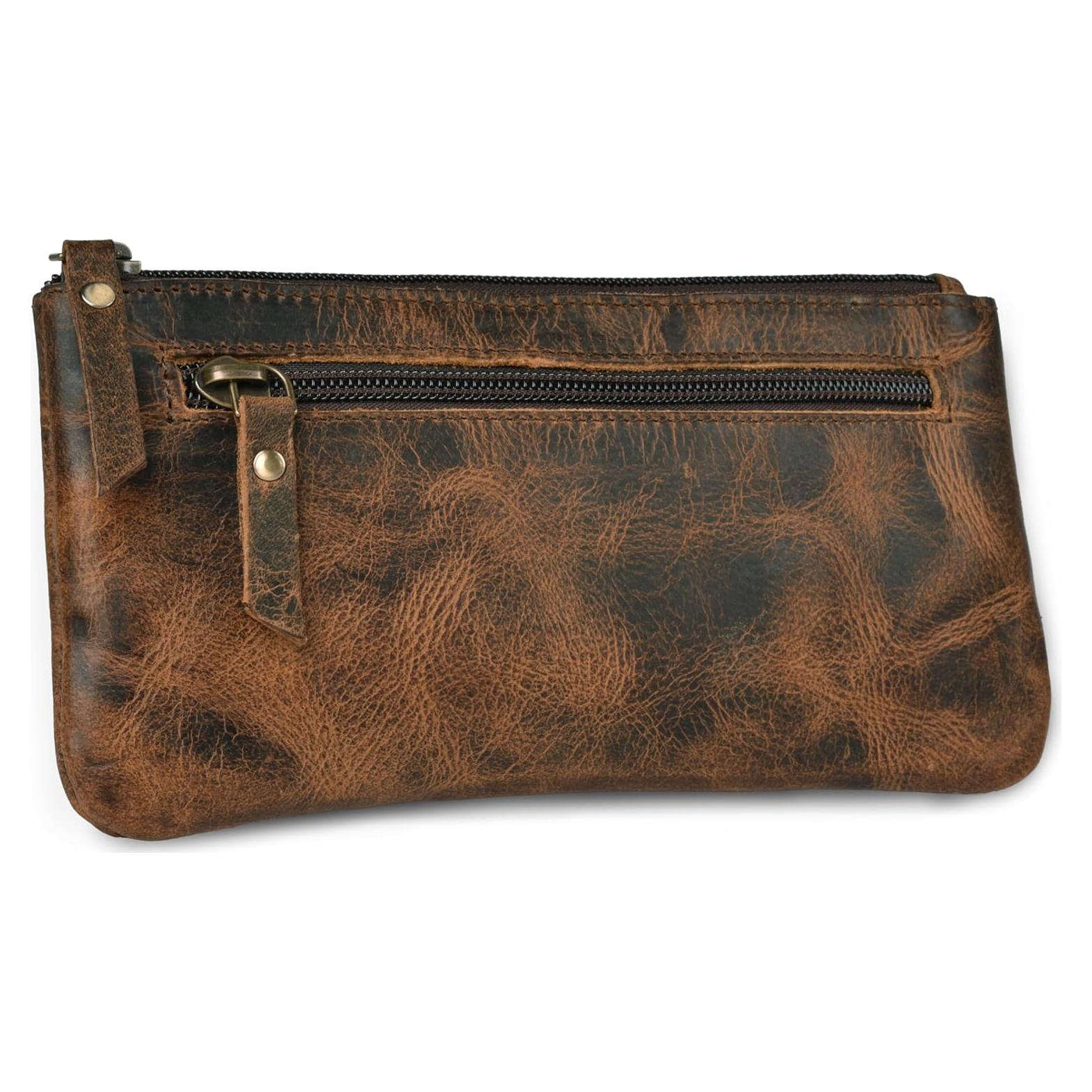 Funda de Lápiz de Cuero Genuino Leather Village - Marrón Vintage 20x10 cm