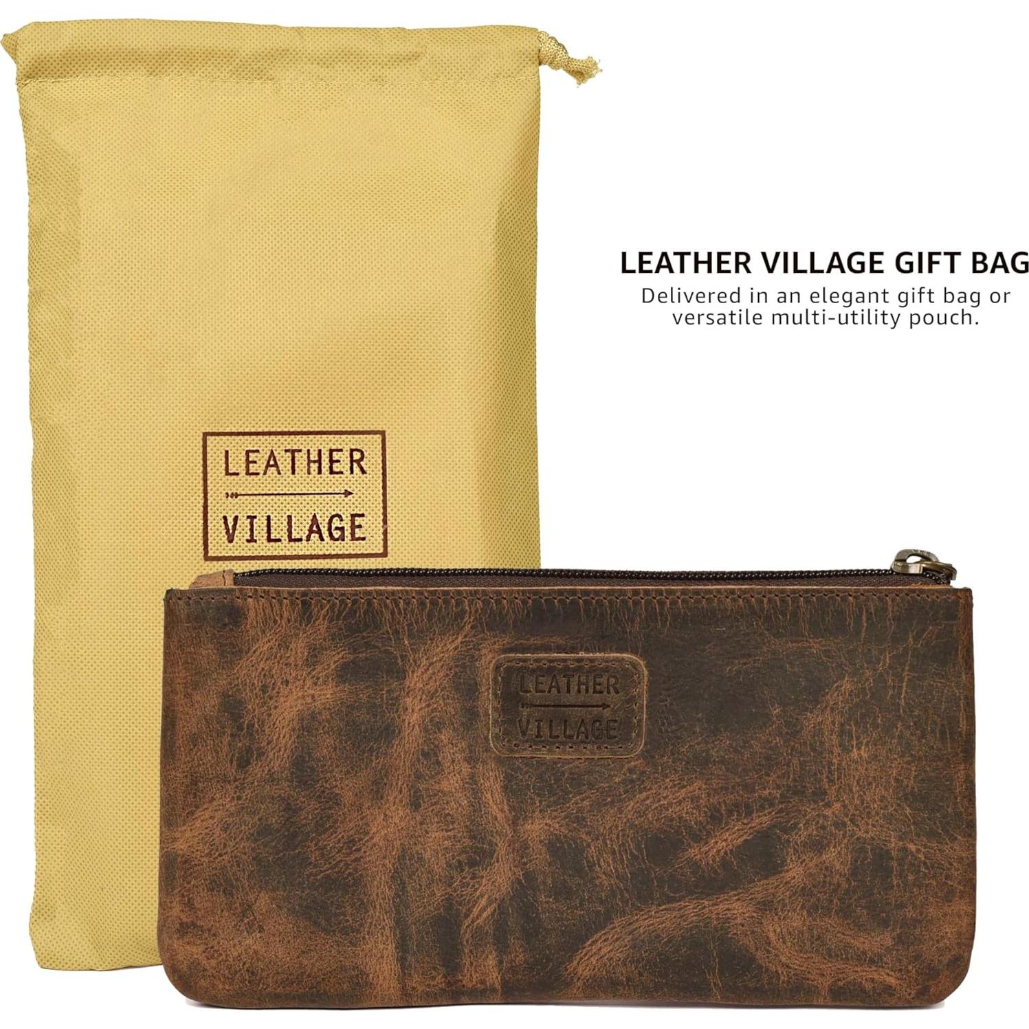Funda de Lápiz de Cuero Genuino Leather Village - Marrón Vintage 20x10 cm