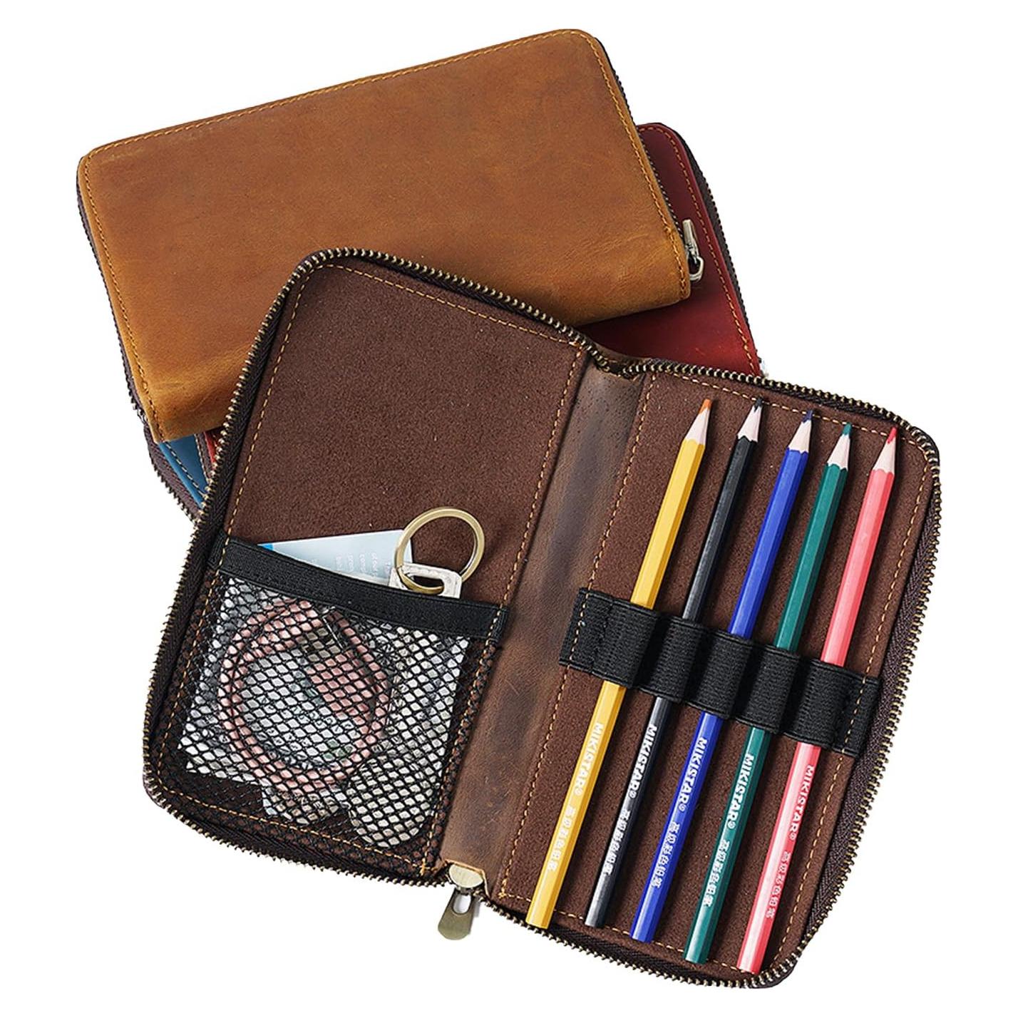 Estuche de Lápices de Cuero MOCHUI Café 10.16x2.54x17.78cm