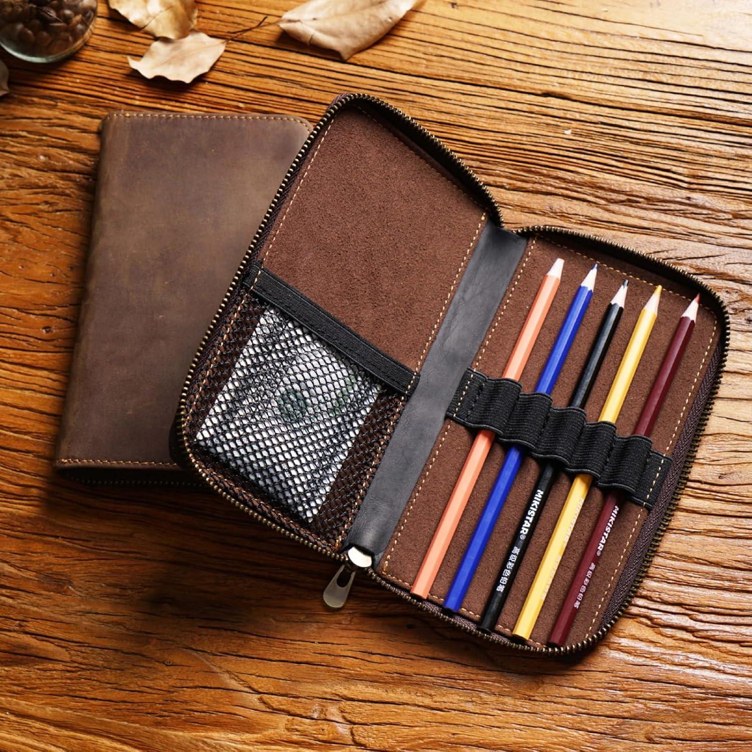 Estuche de Lápices de Cuero MOCHUI Café 10.16x2.54x17.78cm