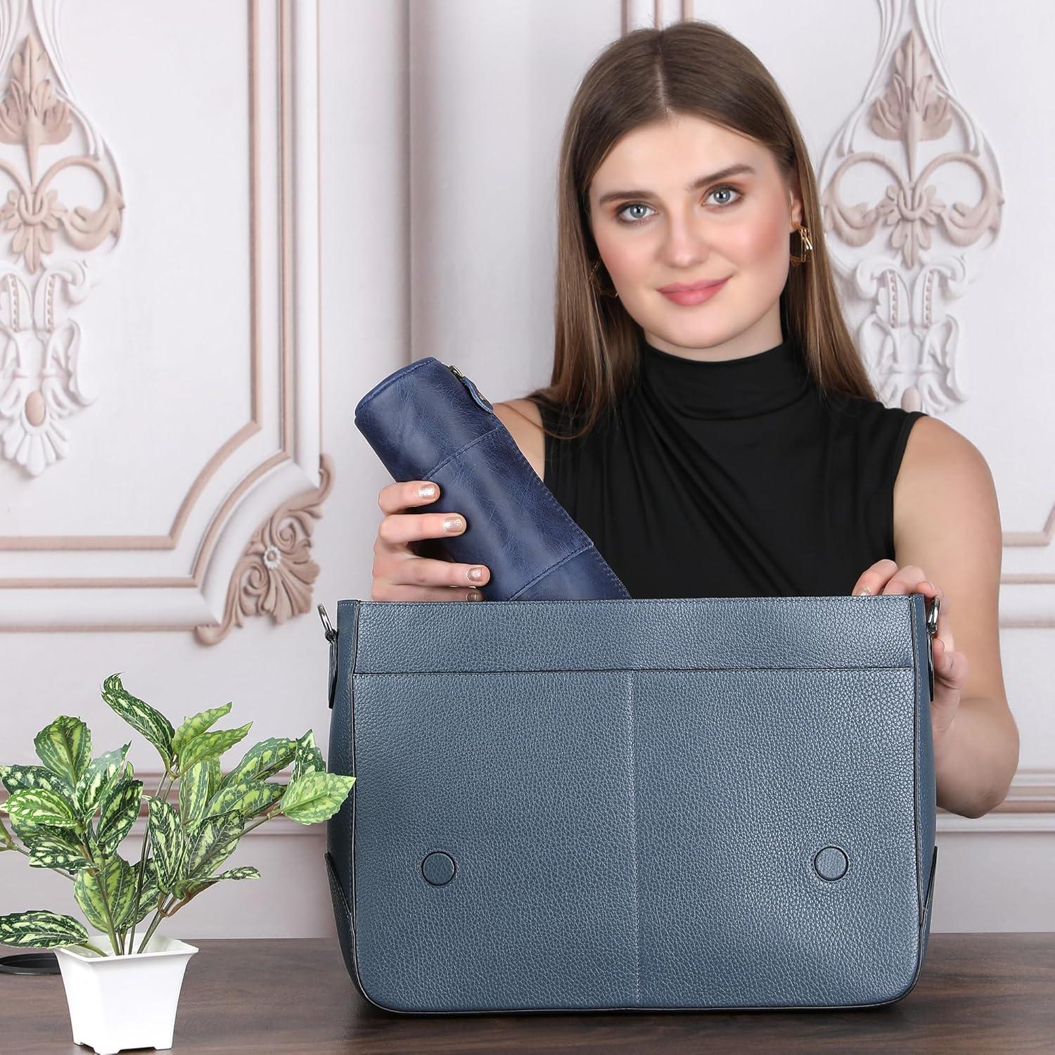 Estuche de Lápiz de Cuero Genuino Azul - 20.32x6.35cm