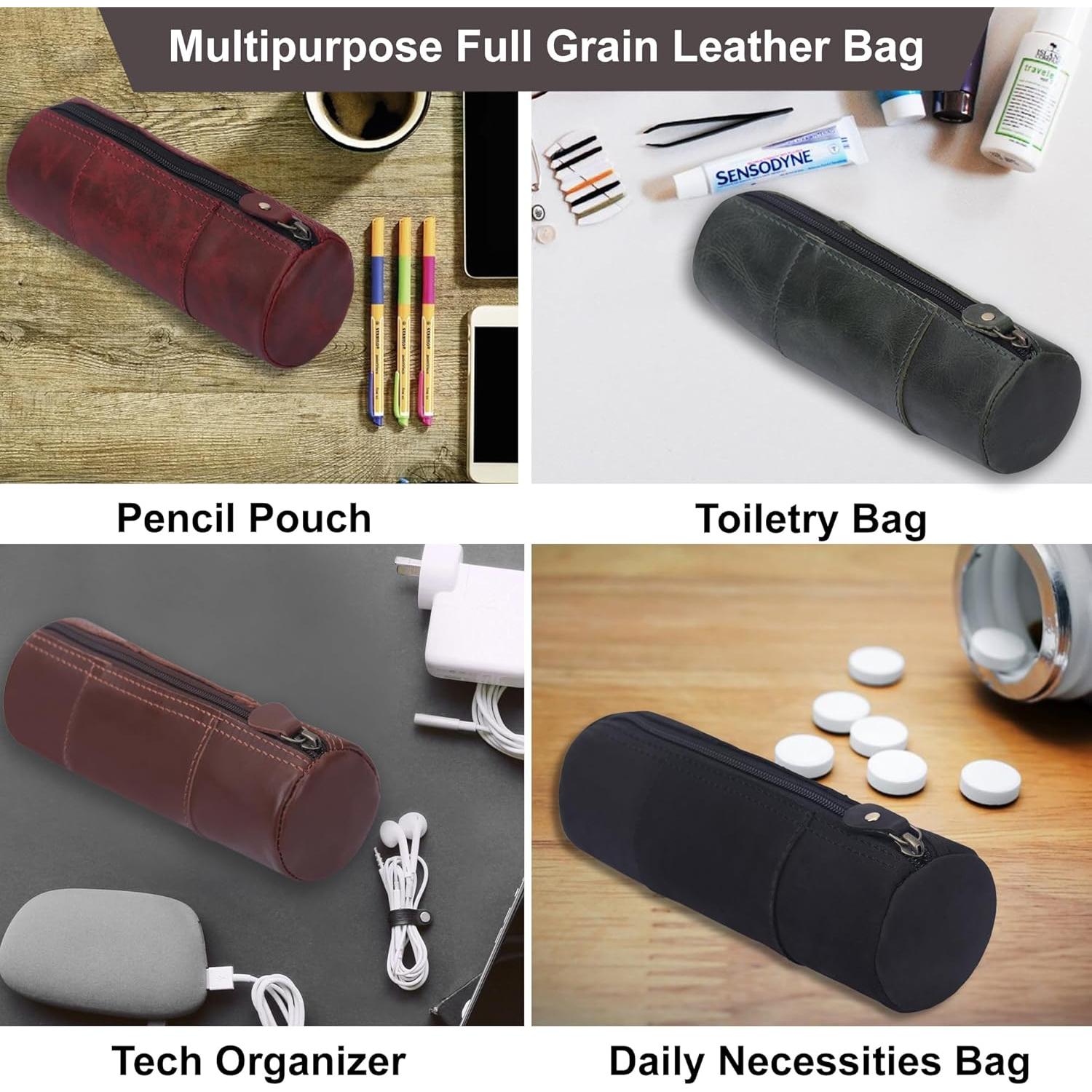 Estuche de Lápiz de Cuero Genuino Azul - 20.32x6.35cm