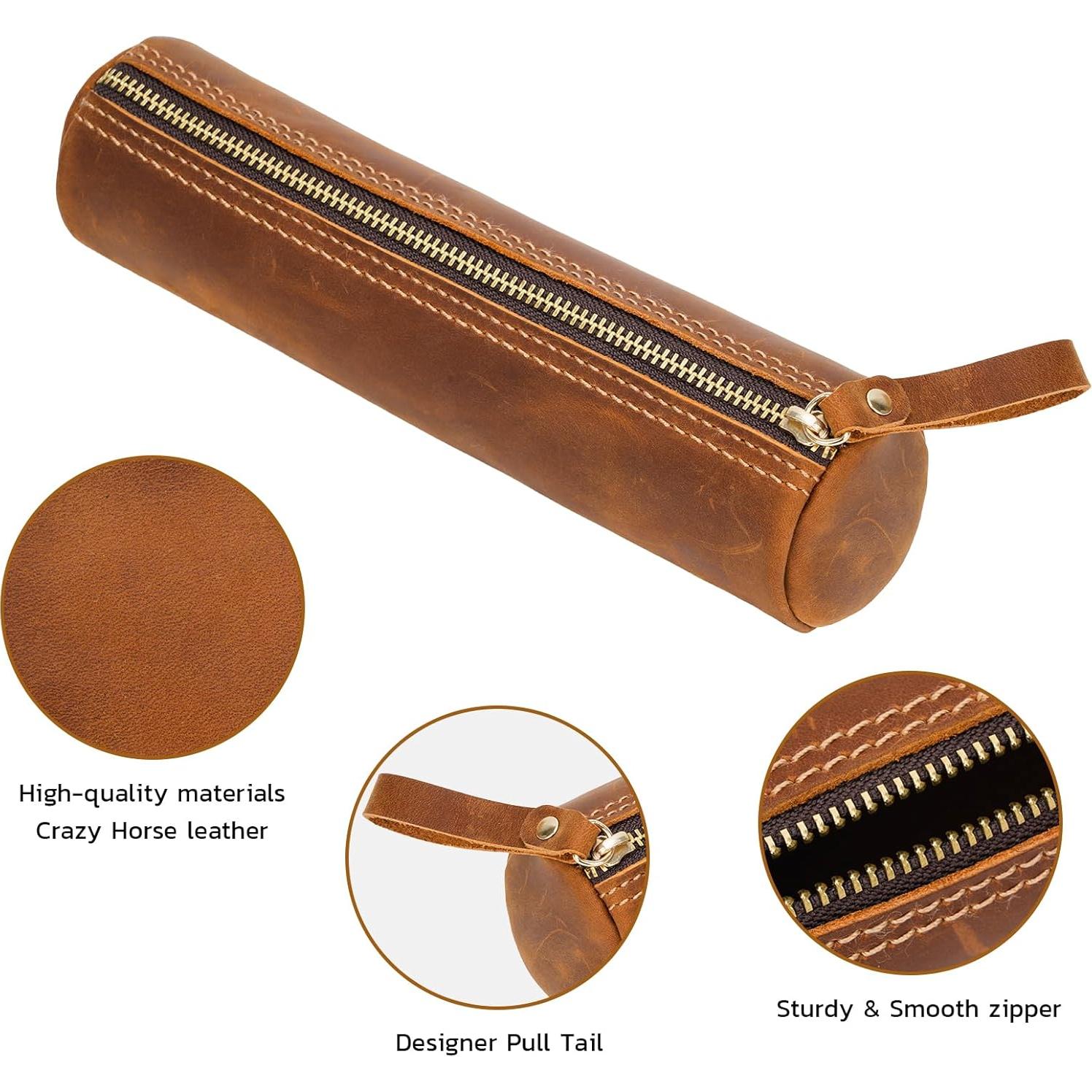 Estuche Cilíndrico de Cuero ECHSRT Marrón - Organizador de Papelería