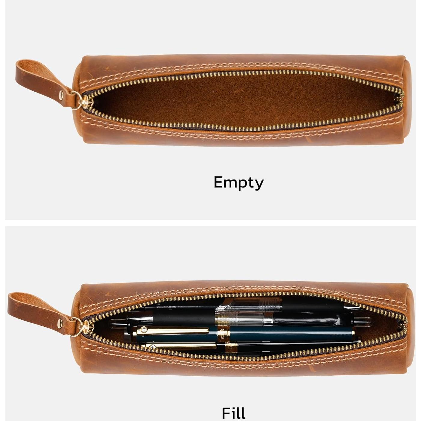 Estuche Cilíndrico de Cuero ECHSRT Marrón - Organizador de Papelería