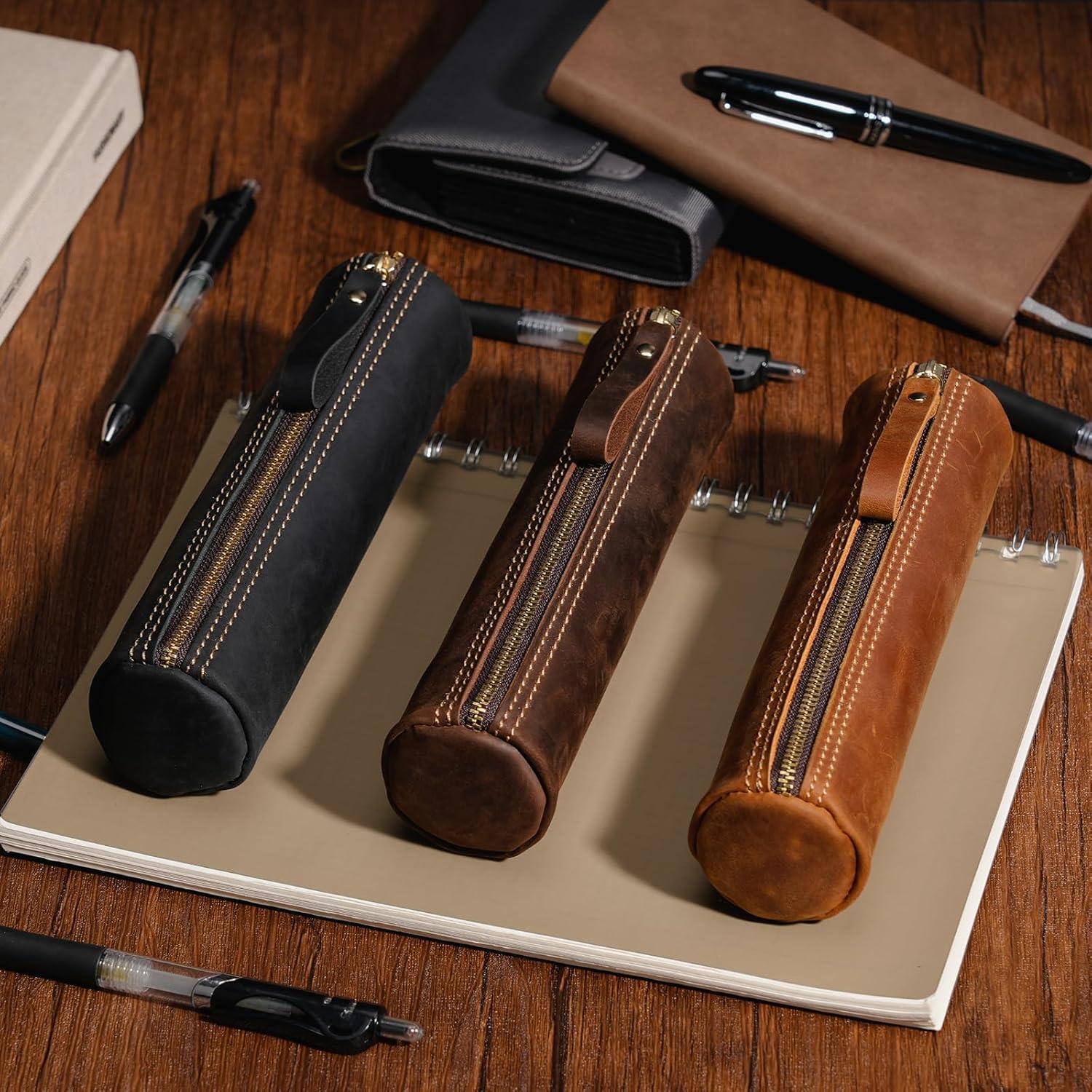 Estuche Cilíndrico de Cuero ECHSRT Marrón - Organizador de Papelería