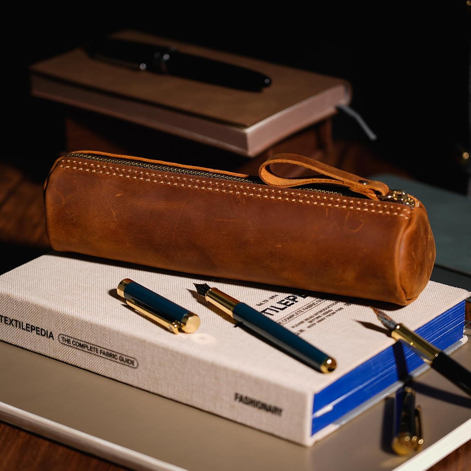 Estuche Cilíndrico de Cuero ECHSRT Marrón - Organizador de Papelería