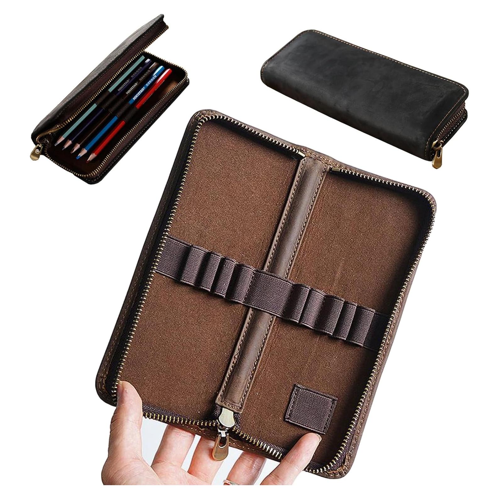 Estuche Organizador de Lápices de Cuero MOCHUI Negro 10 Ranuras