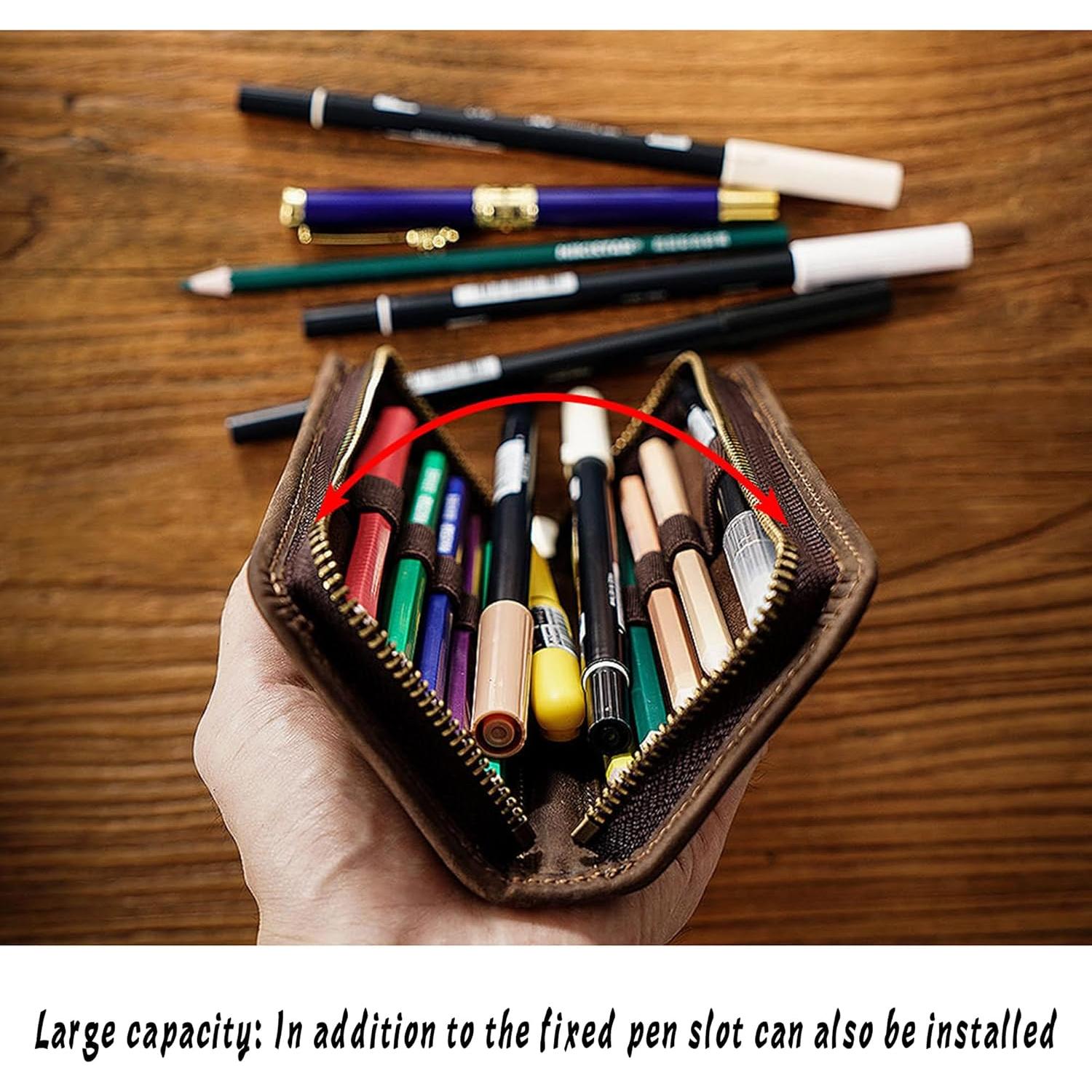 Estuche Organizador de Lápices de Cuero MOCHUI Negro 10 Ranuras