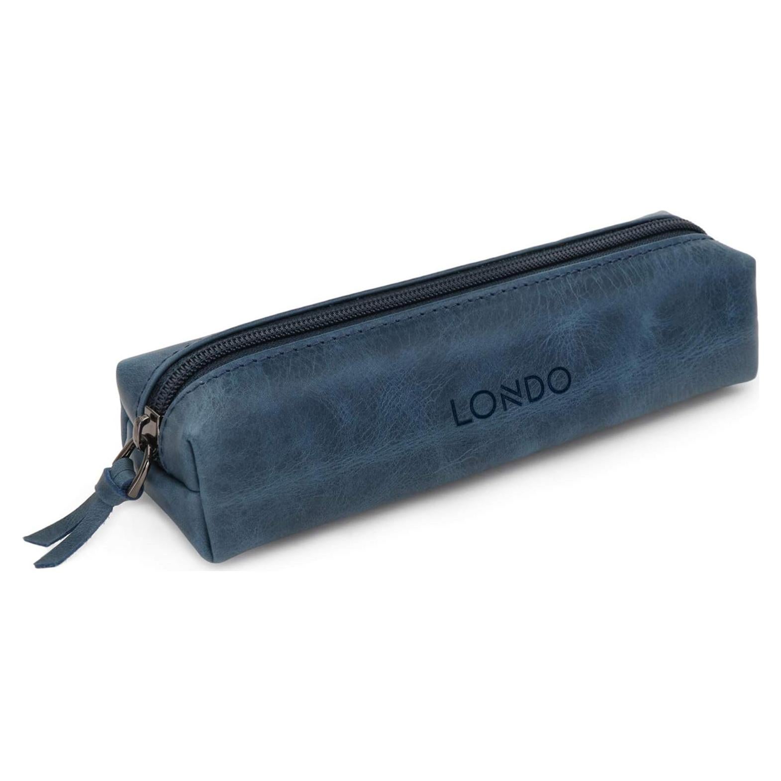 Estuche de Cuero Genuino Londo para Pluma y Cosméticos Azul